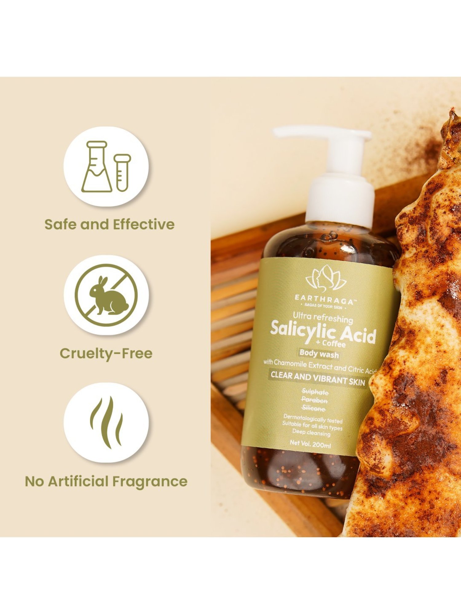 Earthraga Ultra Refreshing Salicylic Acid + Coffee Body Wash - 200 ml