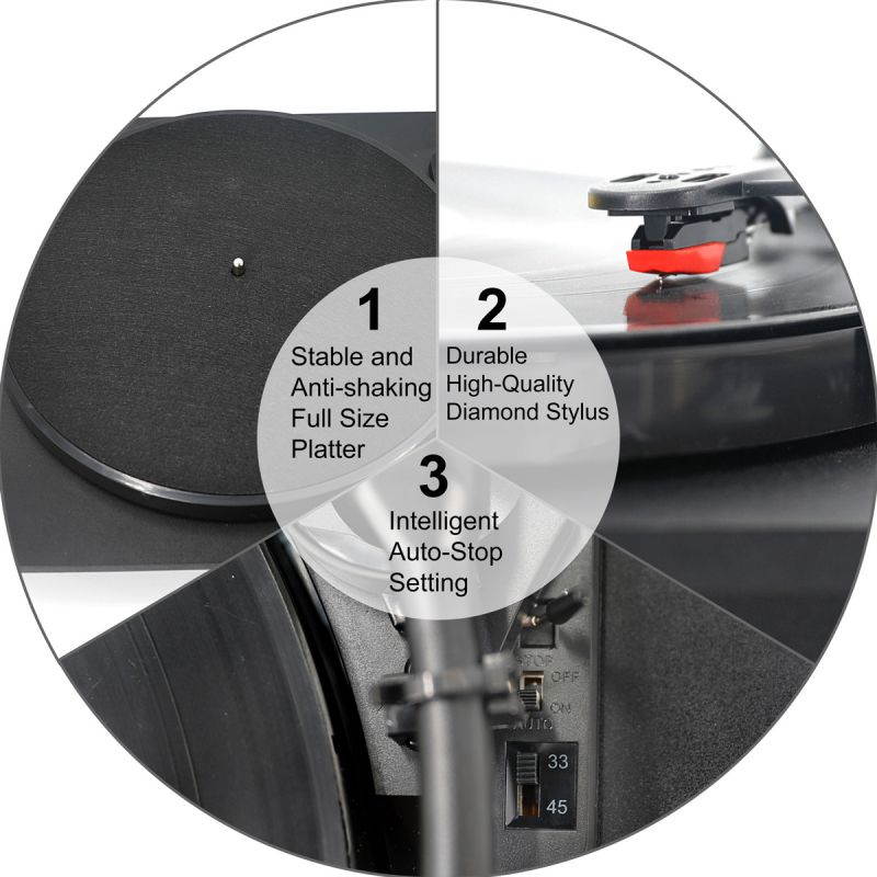 Bluetooth Vinyl Record Player with Powerful External Speakers, Nostalgic Turntable for 33?/45 RPM Record with Adjustable Counter Weight,Wireless Connection