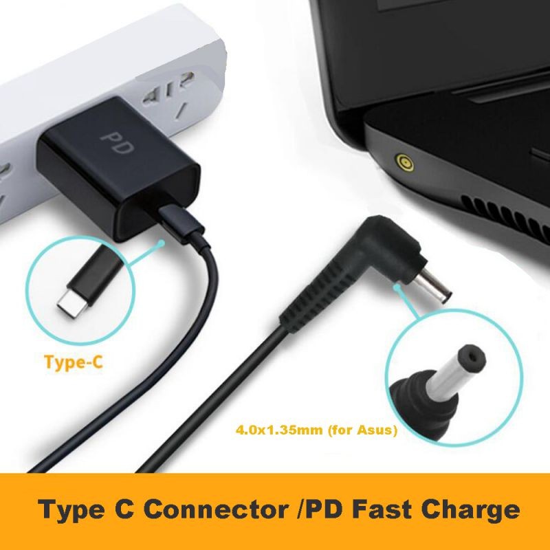 2-Pack USB-C Type C to DC Tip 4.0mm 1.35mm Power Cable Cord For Asus Zenbook Vivobook laptops