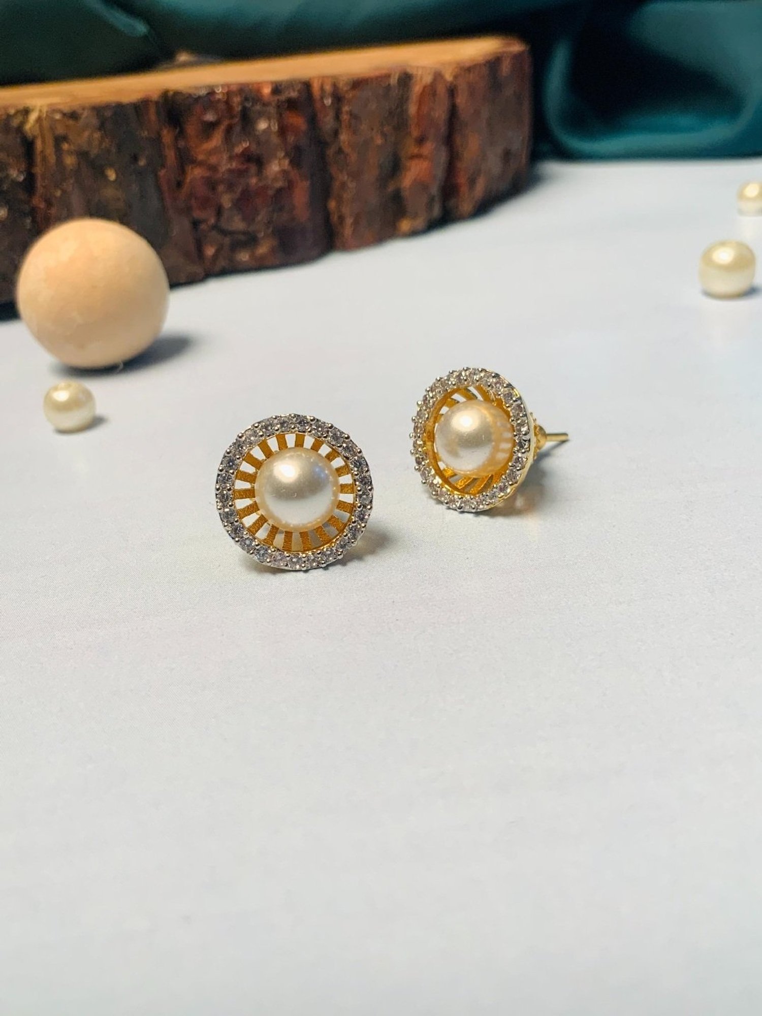 Abdesigns Gold-Plated American Diamond Stud Earrings