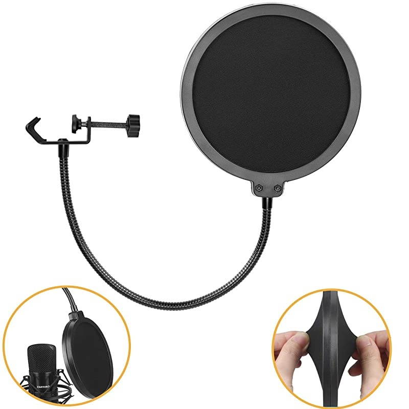 Microphone Pop Filter Mask Shield For Microphone  Dual Layered Wind Pop Screen With Flexible 360&deg;Gooseneck Clip Stabilizing Arm