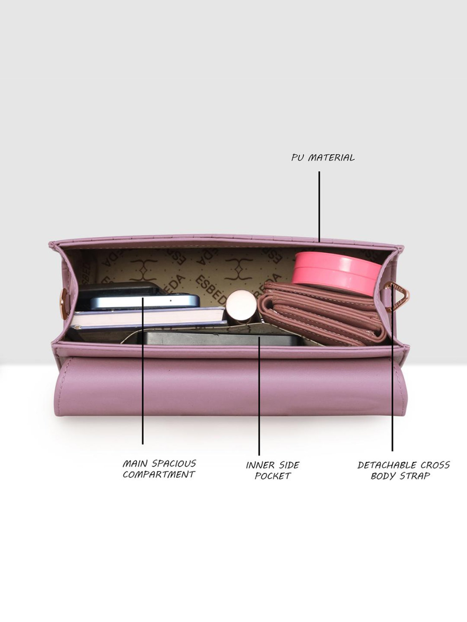 Esbeda Pink Textured Medium Satchel Handbag