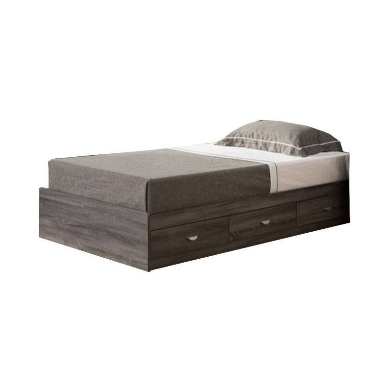 Twin Contemporary Style Finish Chest Bed with 3 Drawers On Metal Glides Gray - Benzara