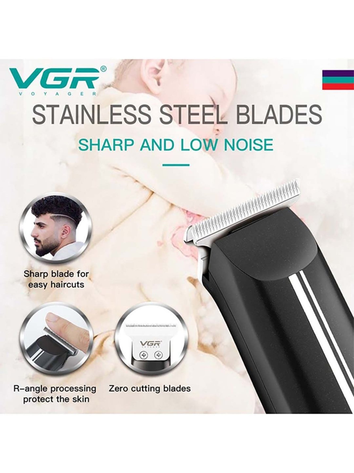 VGR V-007 Professional Corded and Cordless Hair Trimmer - 120 min Runtime (Black)