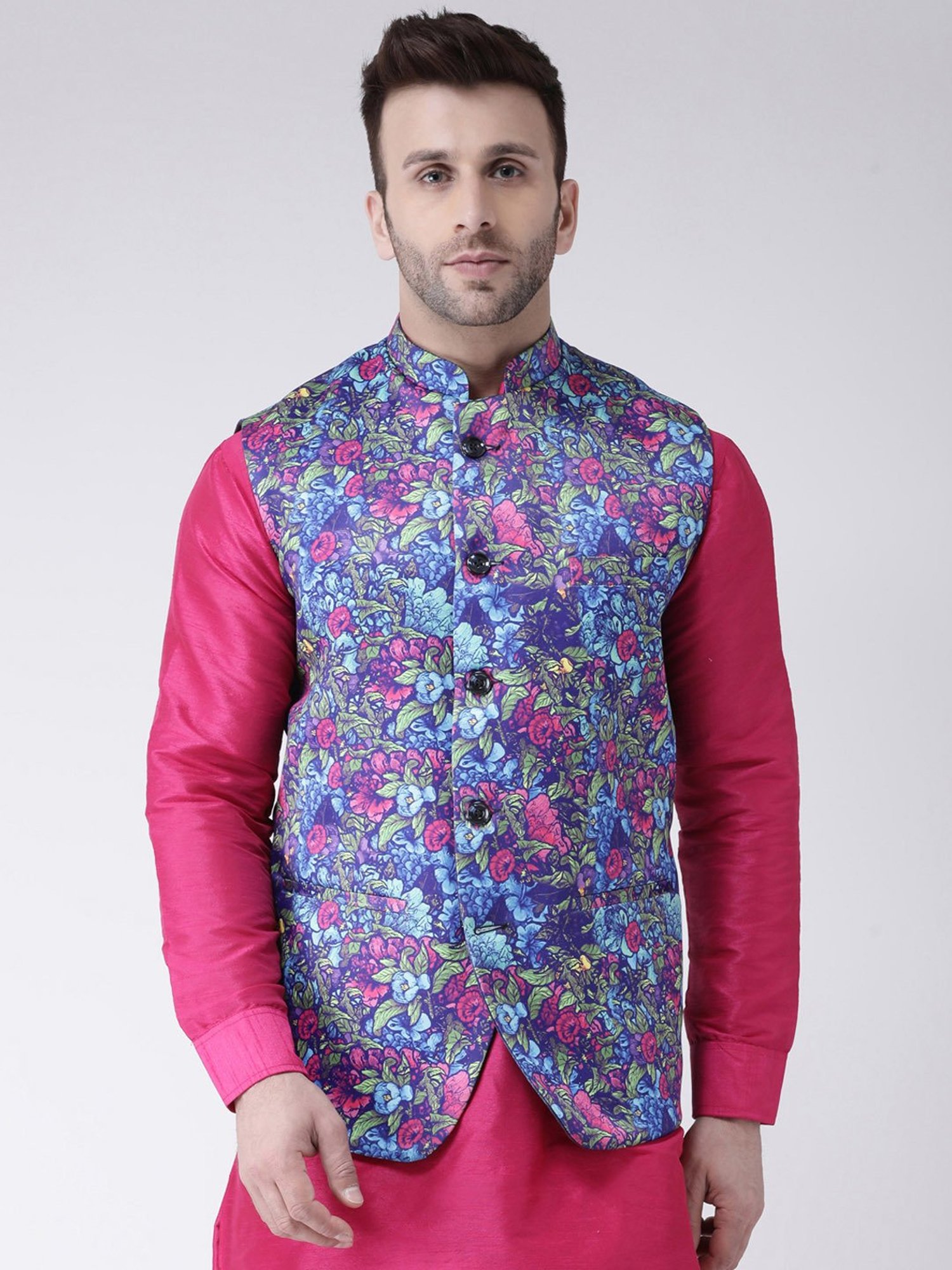 Hangup Plus Purple Regular Fit Printed Nehru Jacket