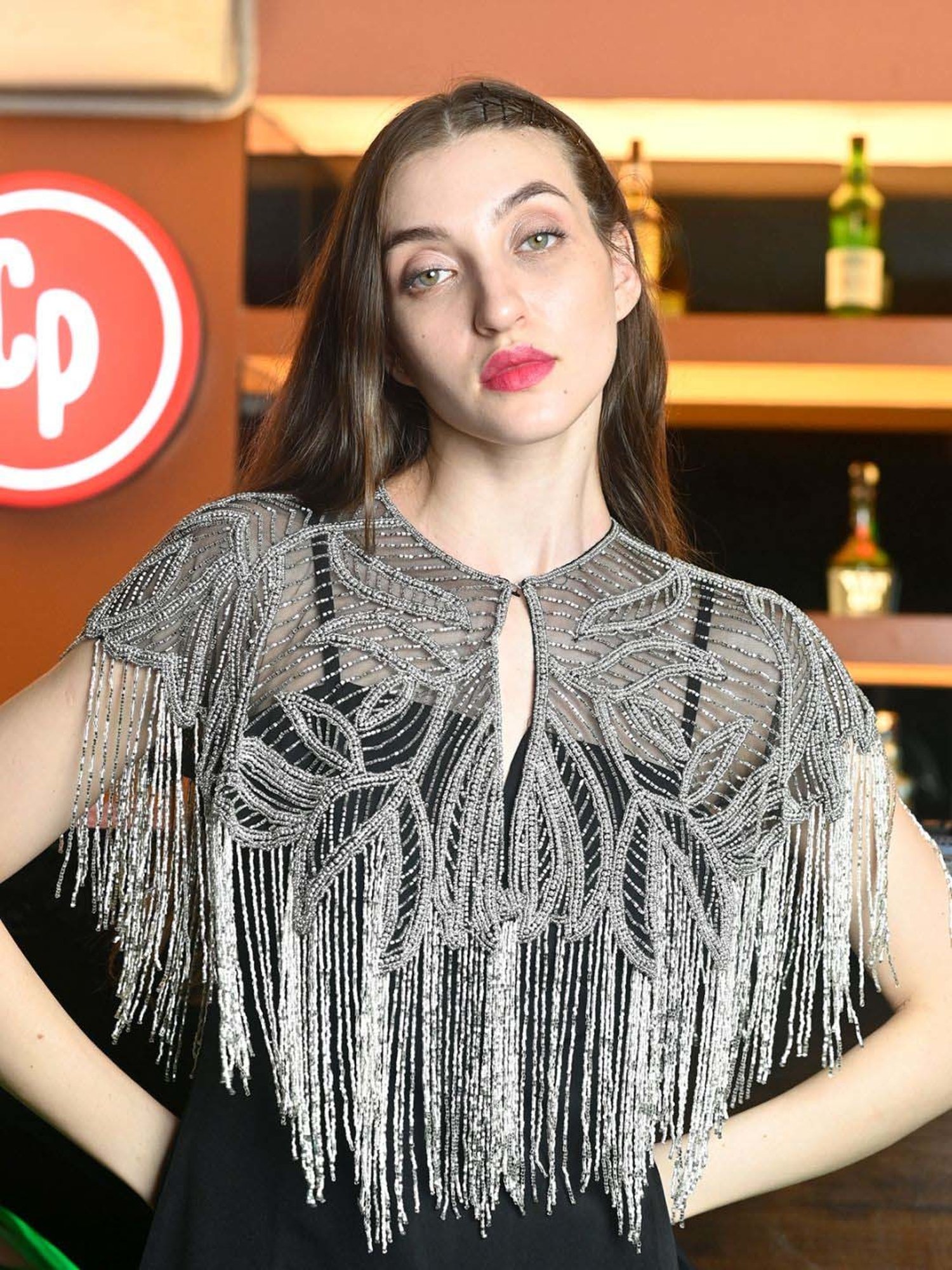 Odette Black & Silver Embellished Fancy Cape