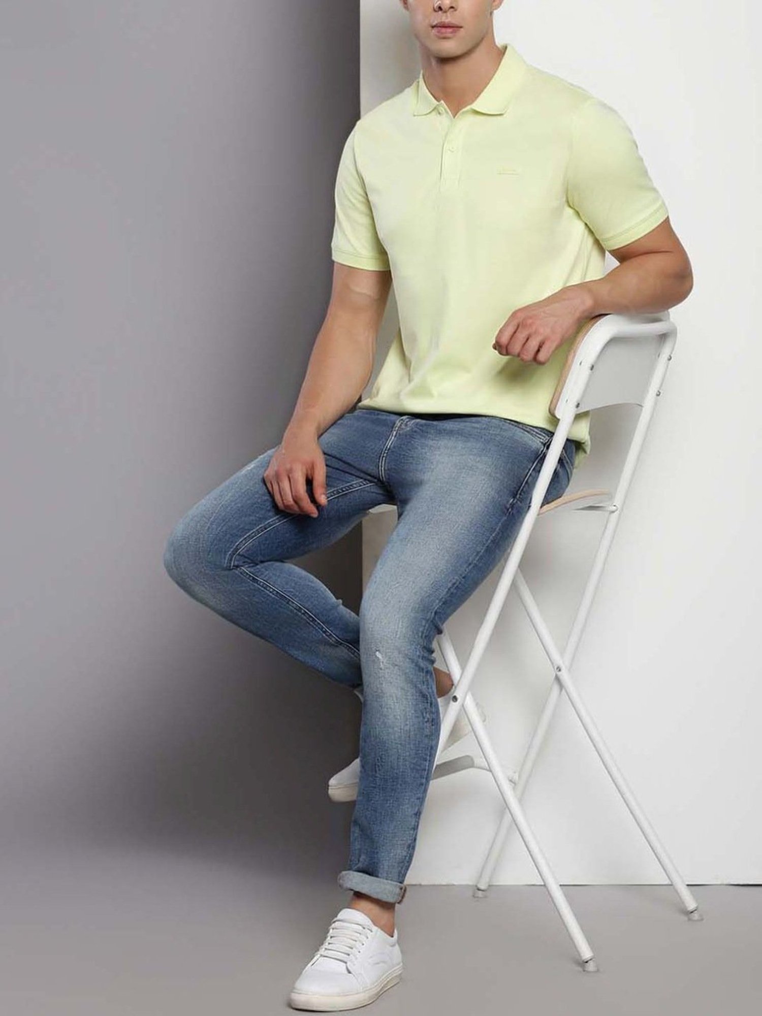 Calvin Klein Luminary Green Cotton Slim Fit Polo T-Shirt