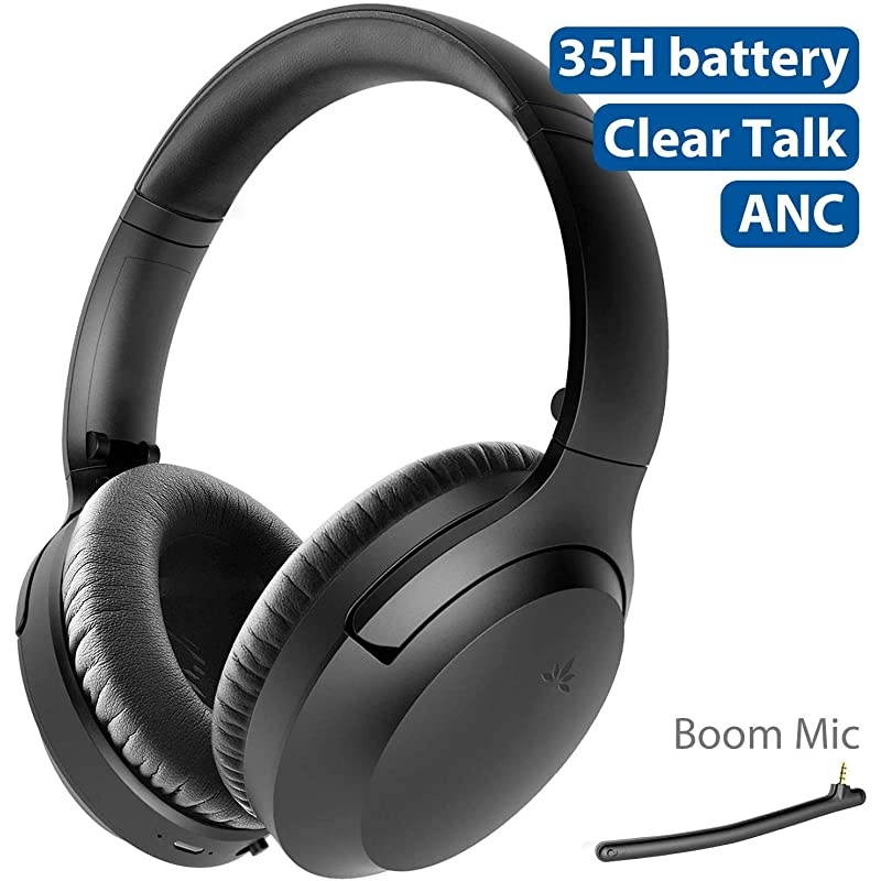 Aria Bluetooth Active Noise Cancelling Headphones with Boom Mic for PC Computer Phone Call Good Sound Replaceable Spacious Ear Pads 35H Wireless amp Wired ANC Over Ear Home Office Headset