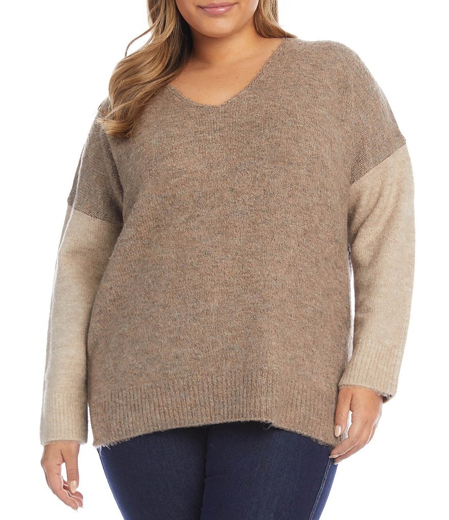 Ruby Rd. Plus Size Ombre Striped 3/4 Sleeve Button Front Long Cardigan