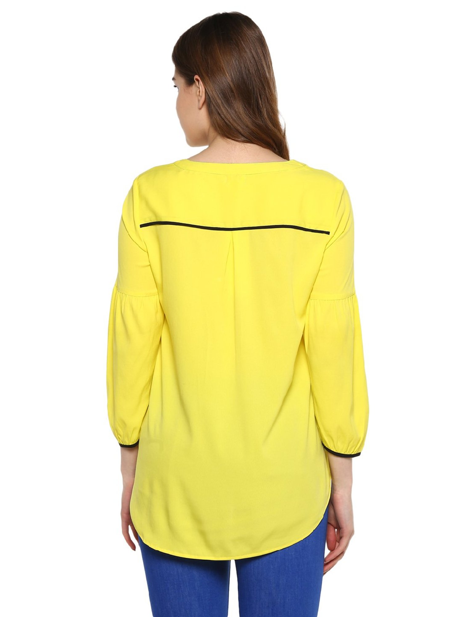 Qurvii Lime Yellow V-Neck Top
