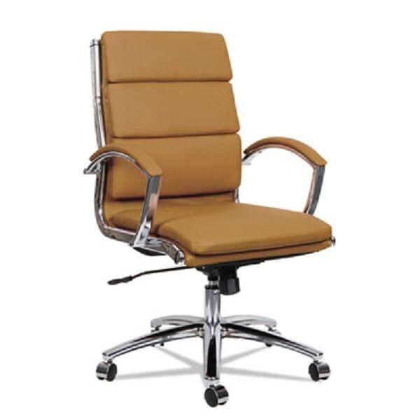 Camel Leather Computer Office Desk Chair with Padded Arms