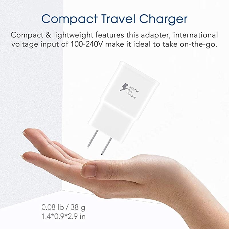 Adaptive Fast Charging Wall Charger Adapter Compatible with Galaxy S6 S7 S8 S9 S10 / Edge/Plus/Active, Note 5,Note 8, Note 9 and More (2 Pack) Quick Charge (White)