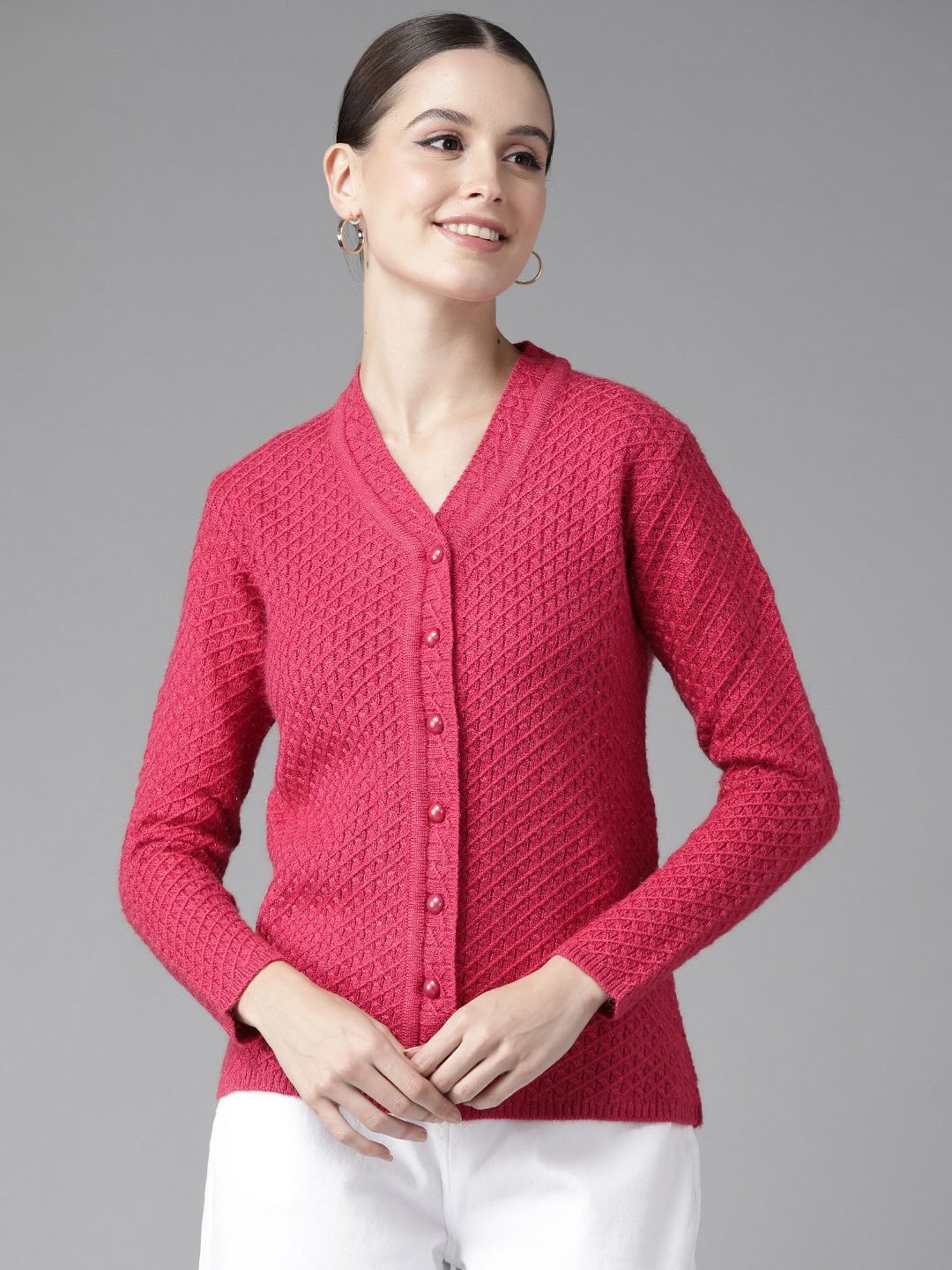 Cayman Pink Self Pattern Cardigan