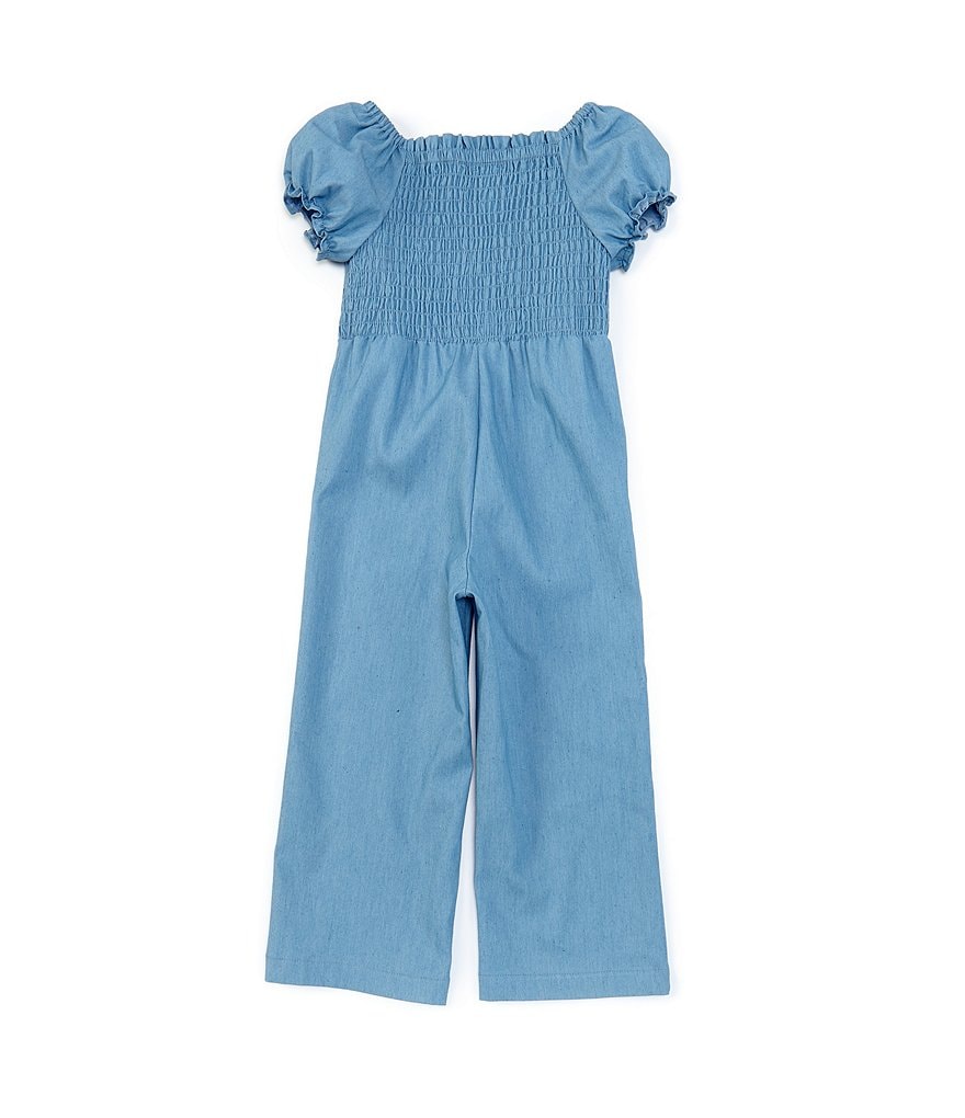 Rare Editions Little Girls 4-6X Puffed-Sleeve Smocked-Bodice Chambray Jumpsuit