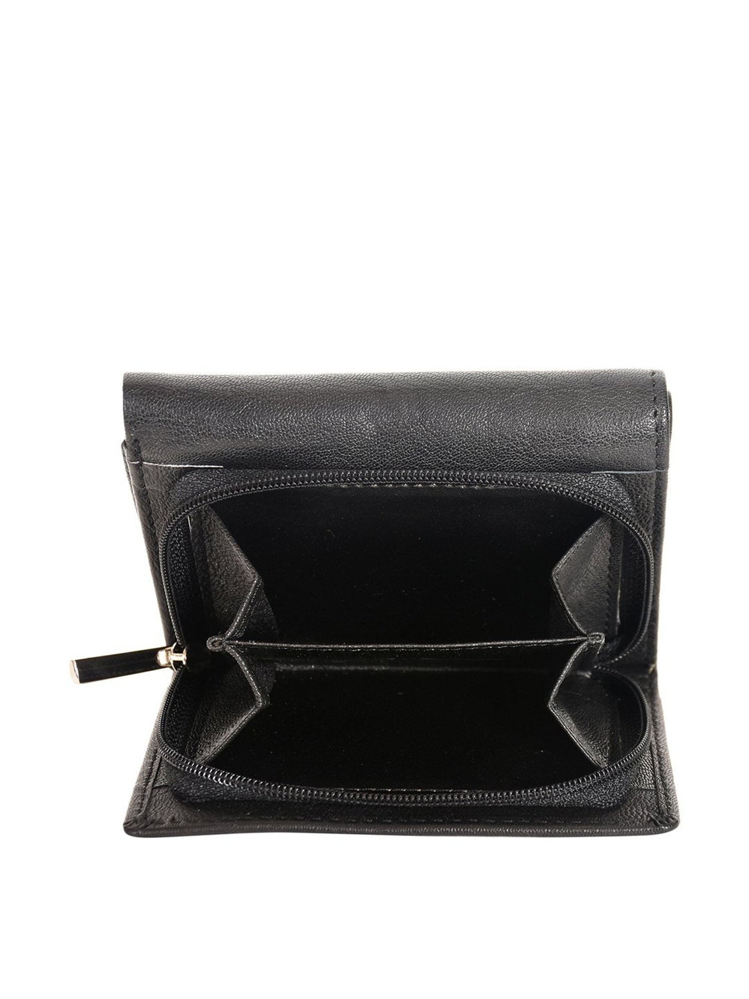 SASSORA Black Solid Rfid Tri-Fold Wallet for Women