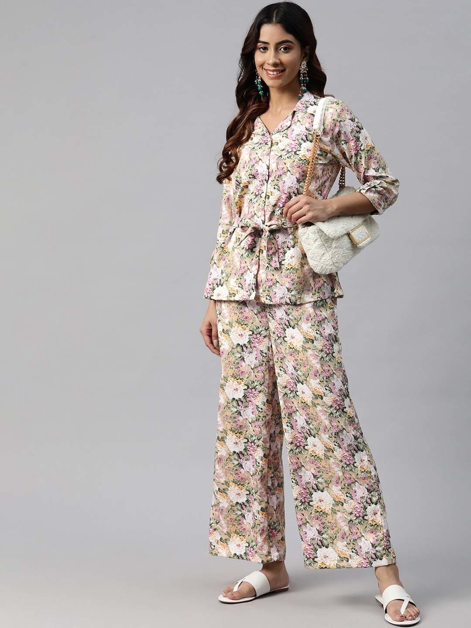 Melon by PlusS Blue Printed Shirt Pant Set