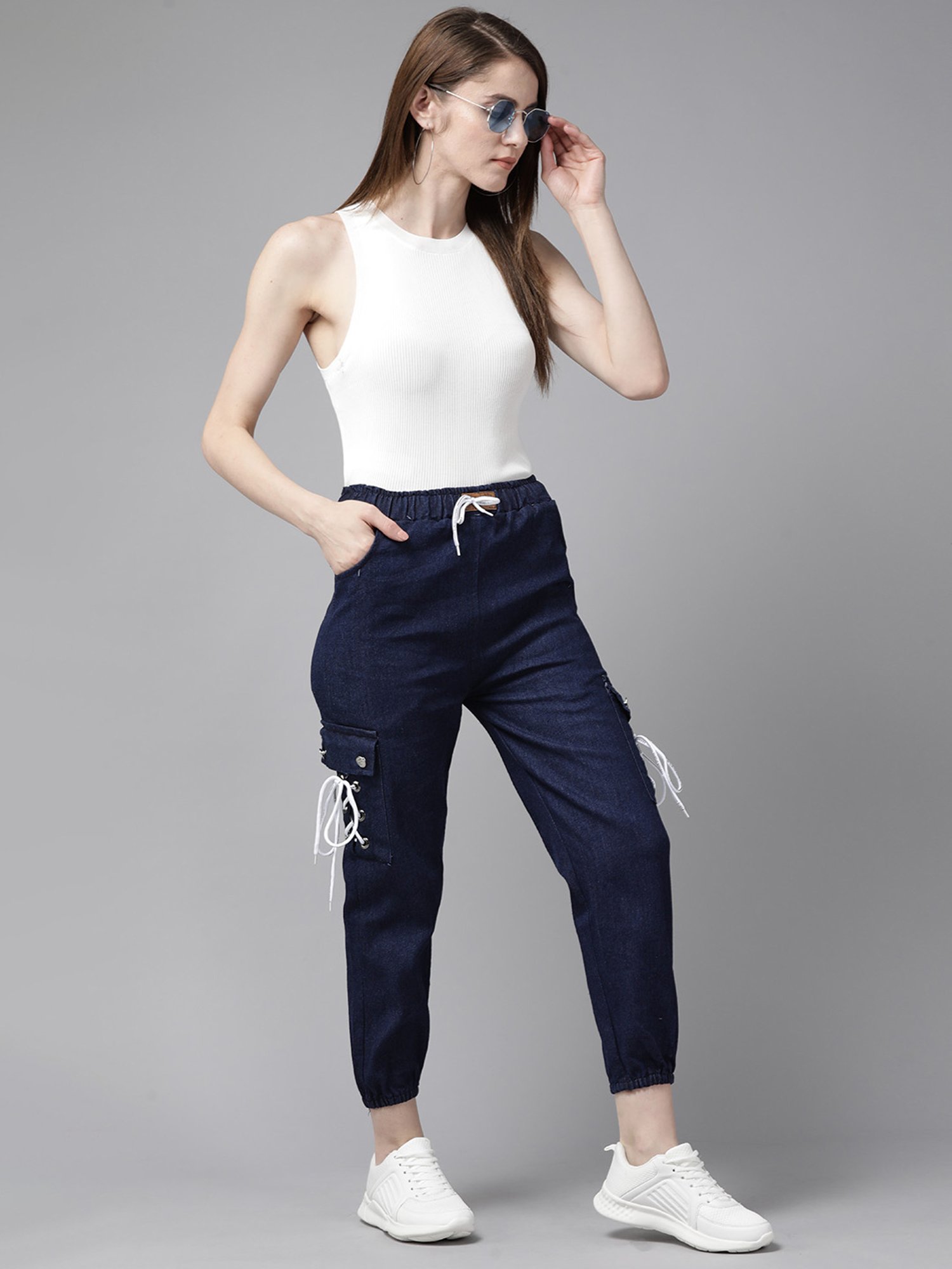 Aarika Navy Mid Rise Sports Joggers