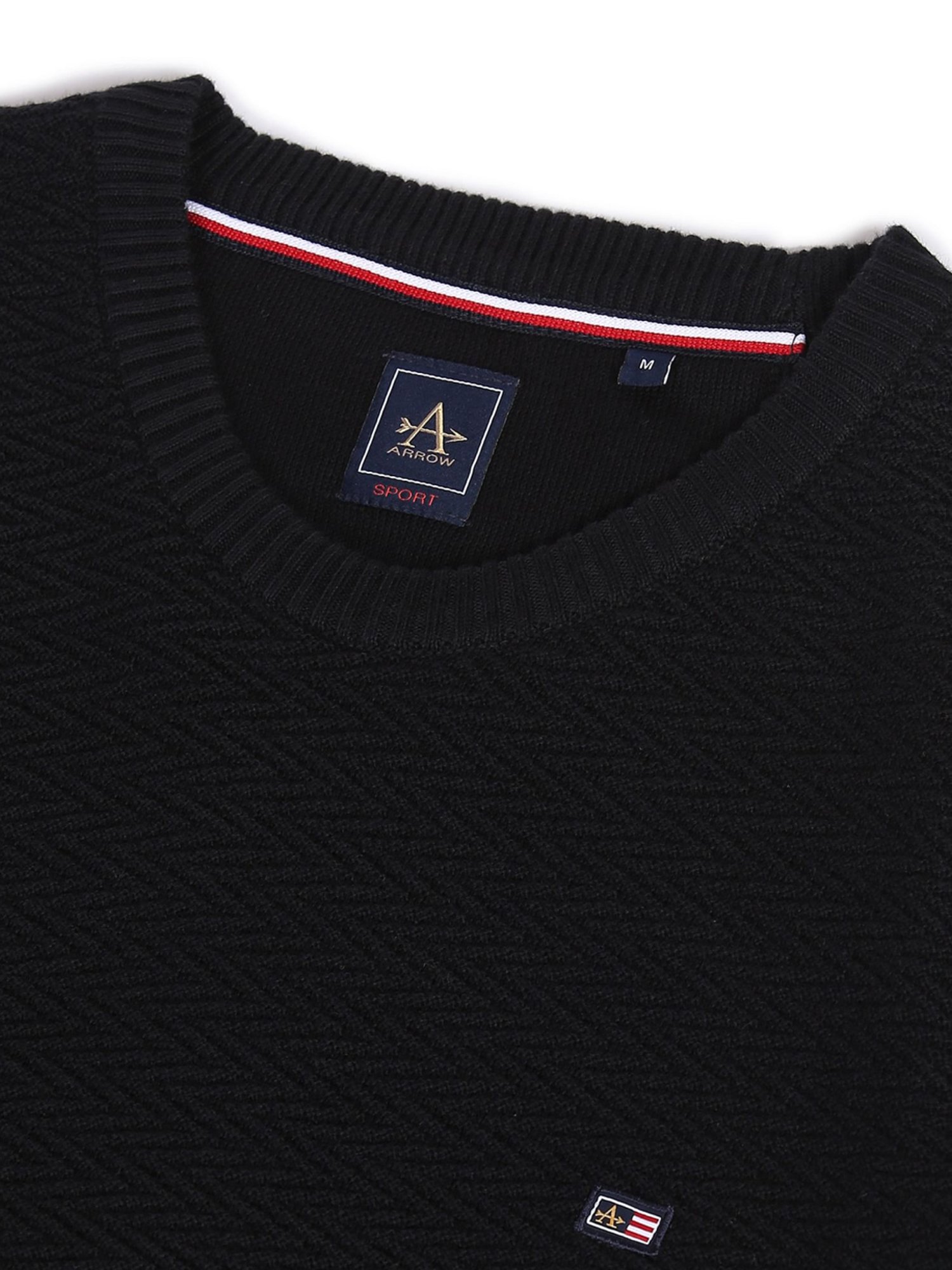 Arrow Sport Black Cotton Regular Fit Self Pattern Sweaters