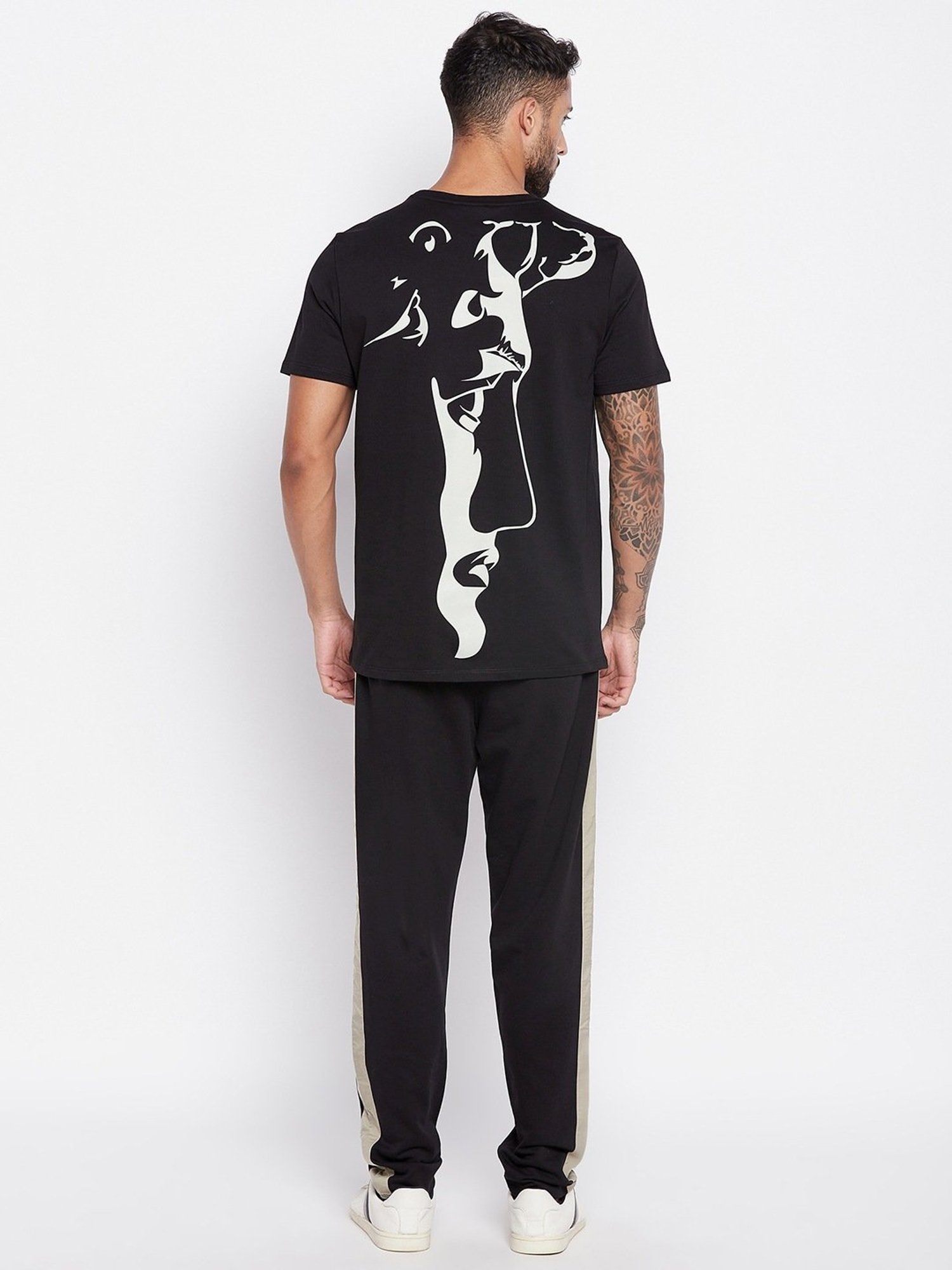 Edrio Black Cotton Relaxed Fit Printed Co-Ord Sets