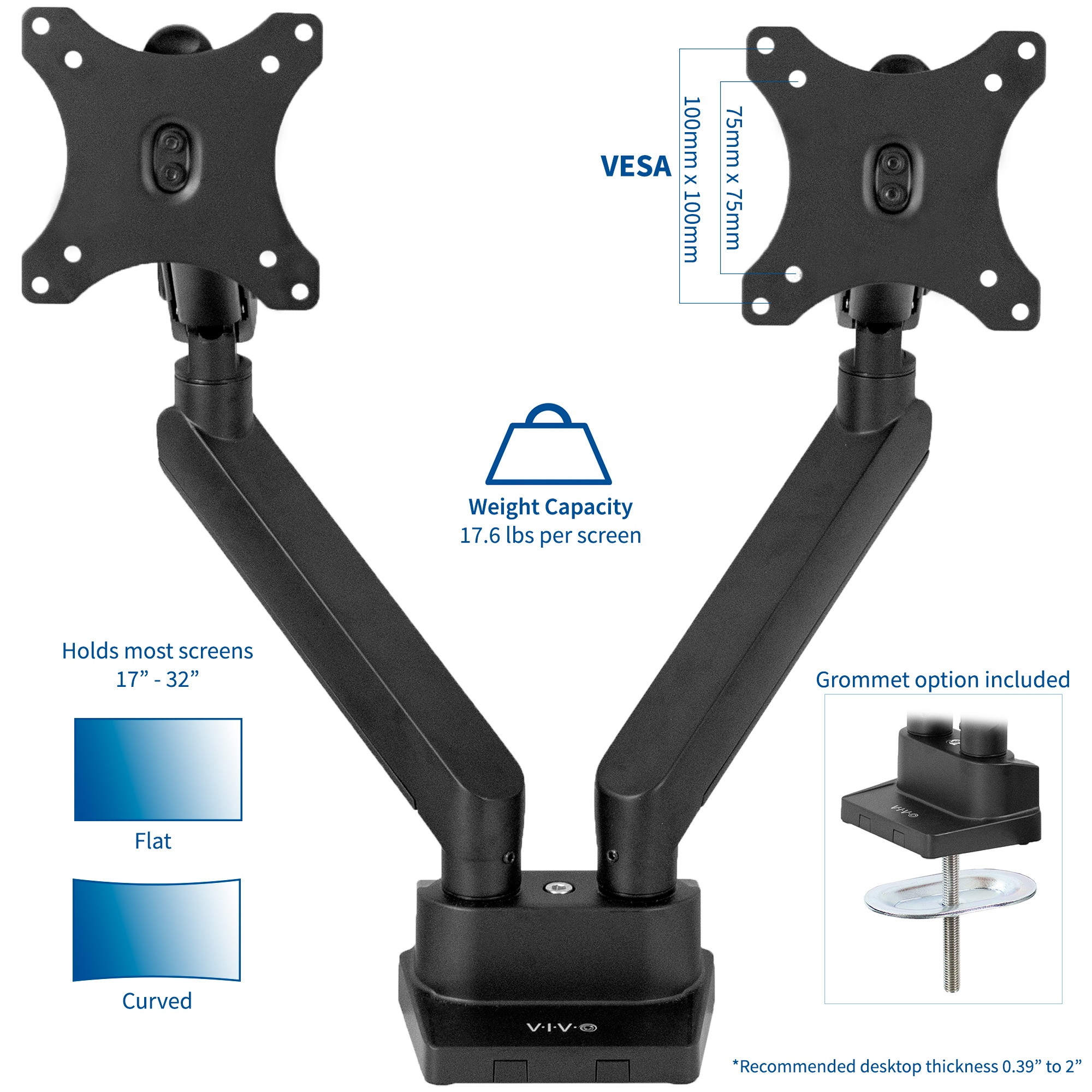 VIVO Premium Aluminum Full Motion Dual Monitor Arm Desk Mount Stand | Fits Screens up to 32" (STAND-V102BB)