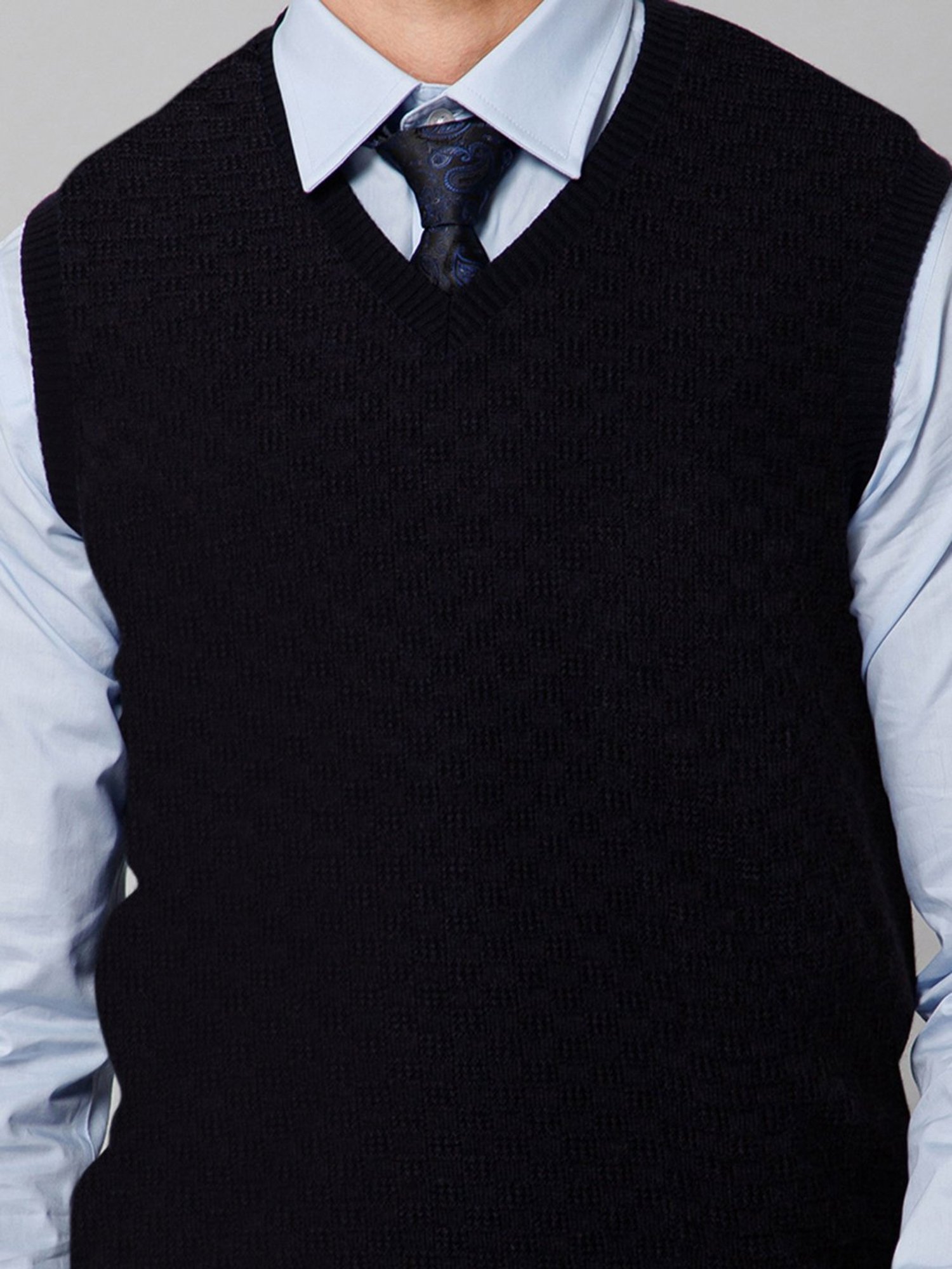 Cantabil Navy & Black Regular Fit Check Reversible Sweater