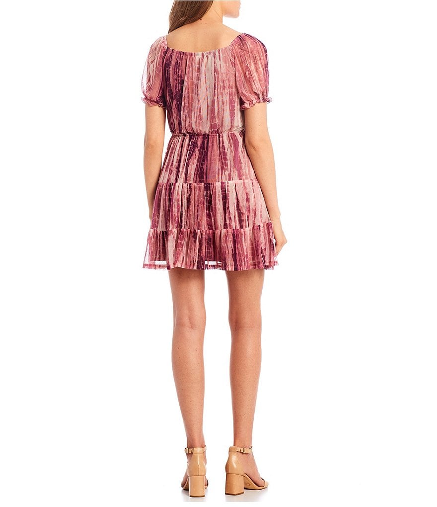 Xtraordinary Puff Short-Sleeve Tie-Dyed Mesh Tiered Babydoll Dress
