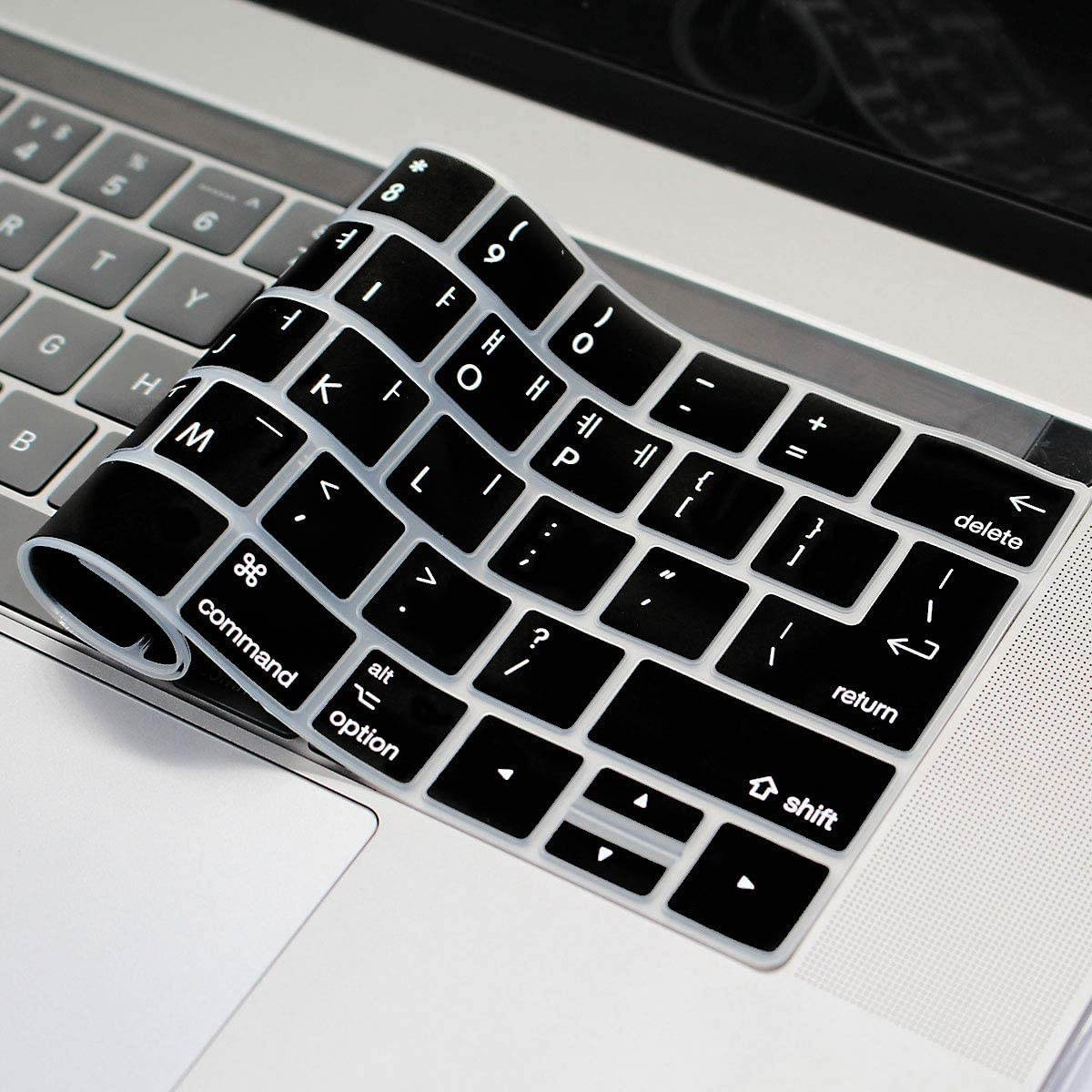 HRH Korean Language Silicone Keyboard Cover Skin for MacBook New Pro with Touch Bar 13 Inch and 15 Inch (A1989/A1706,A1990/A1707) 2018 2016 2017 Release with Touch ID,Both European/USA Layout