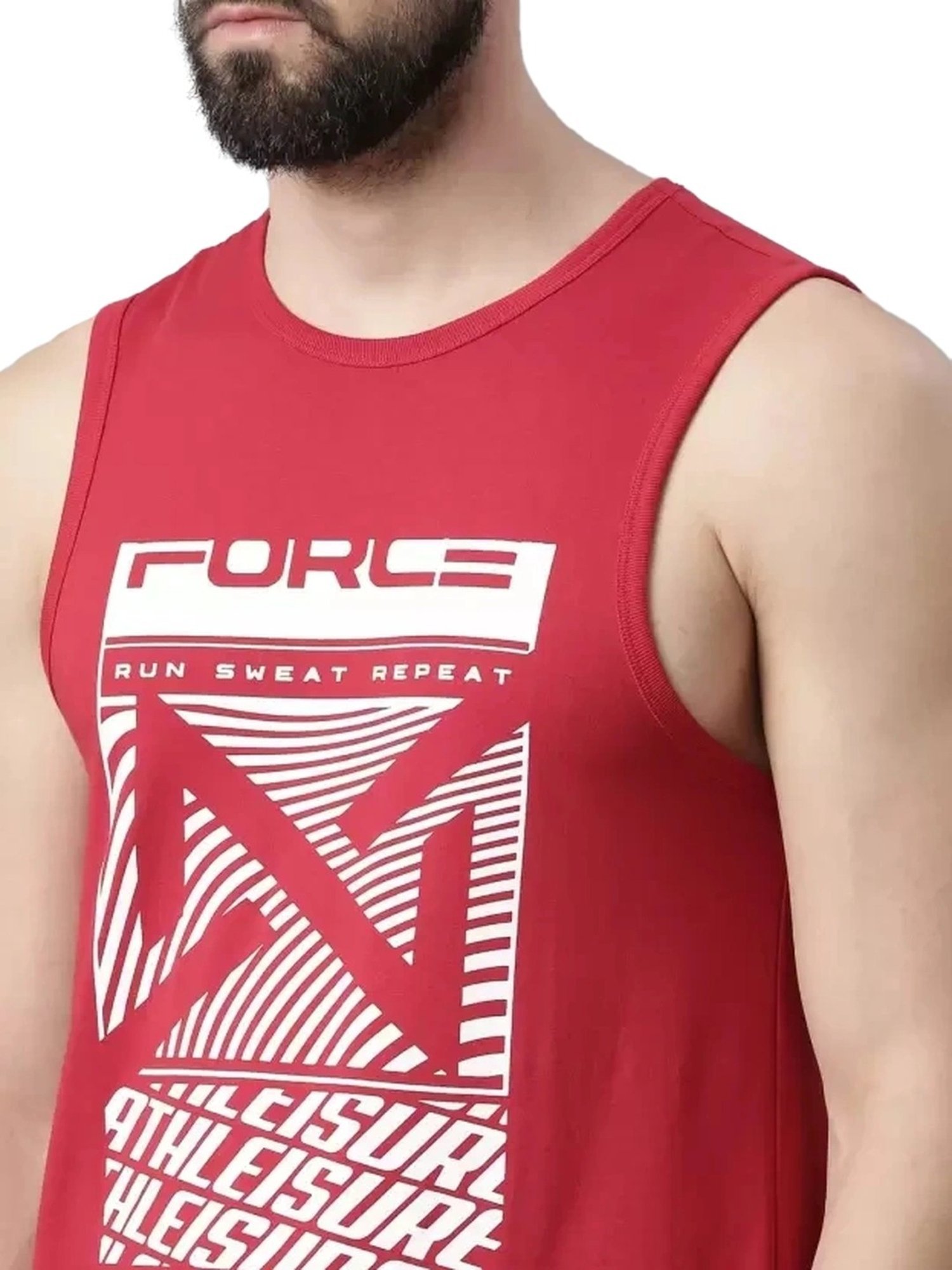 Force NXT Cherry Red & Green Cotton Regular Fit Printed Vest - Pack Of 2