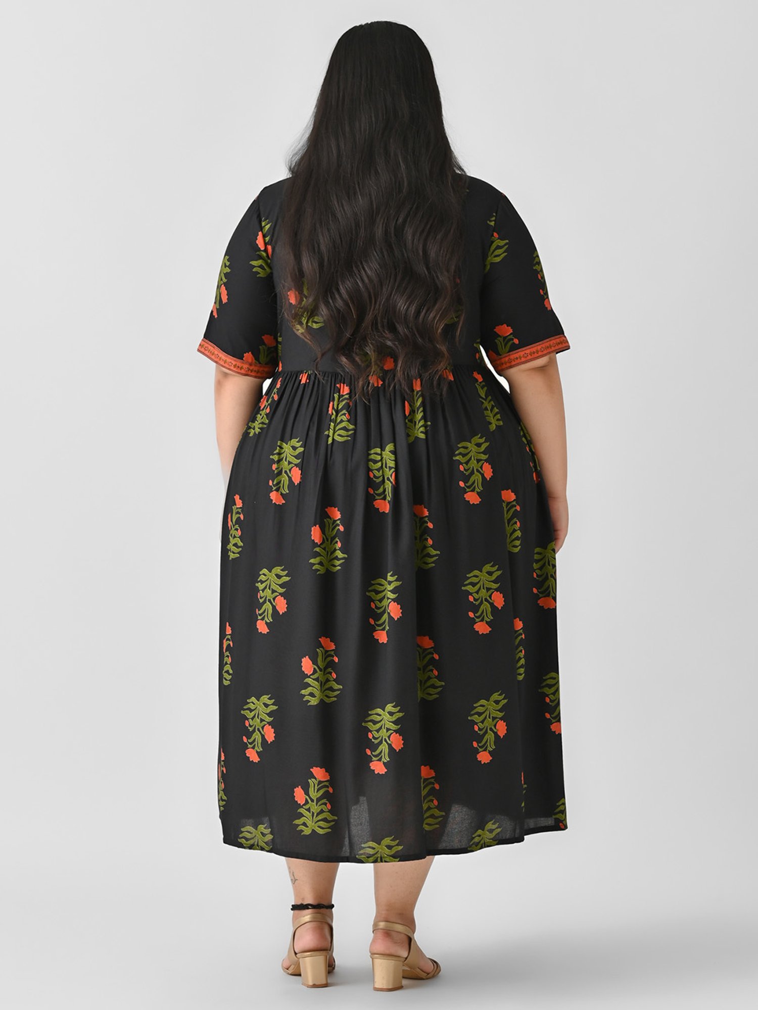 Rustorange Black Printed Ethnic Dress