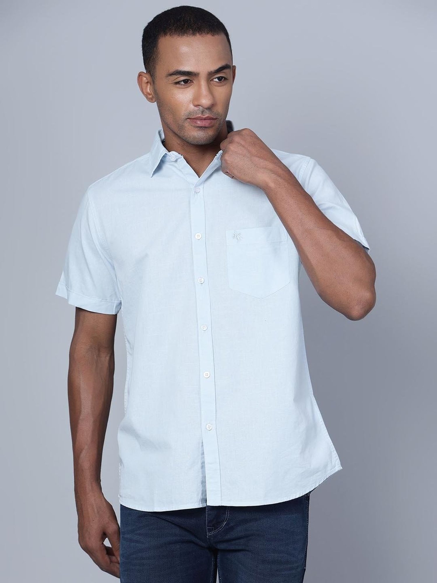 Cantabil Sky Blue Cotton Regular Fit Shirt