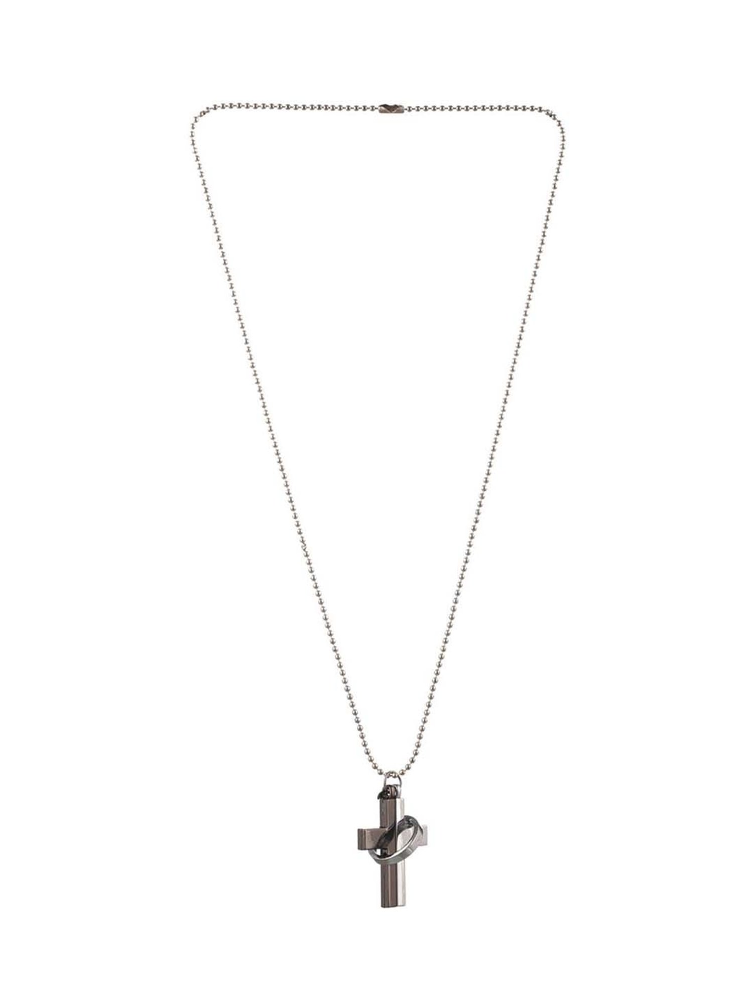 Bold by Priyaasi Silver-Plated Cross Ring Chain Necklace for Men