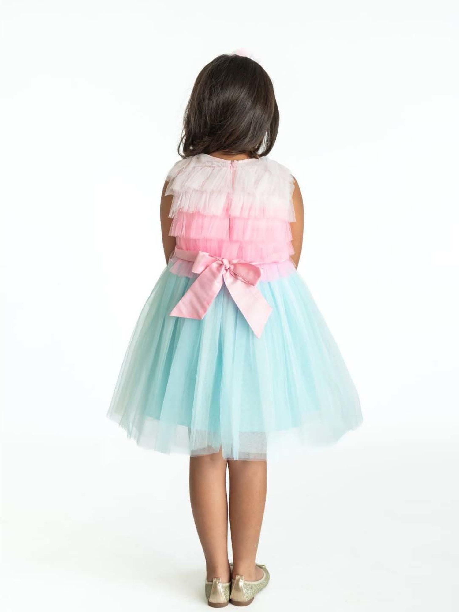 A Little Fable Kids Pink & Blue Regular Fit Dress