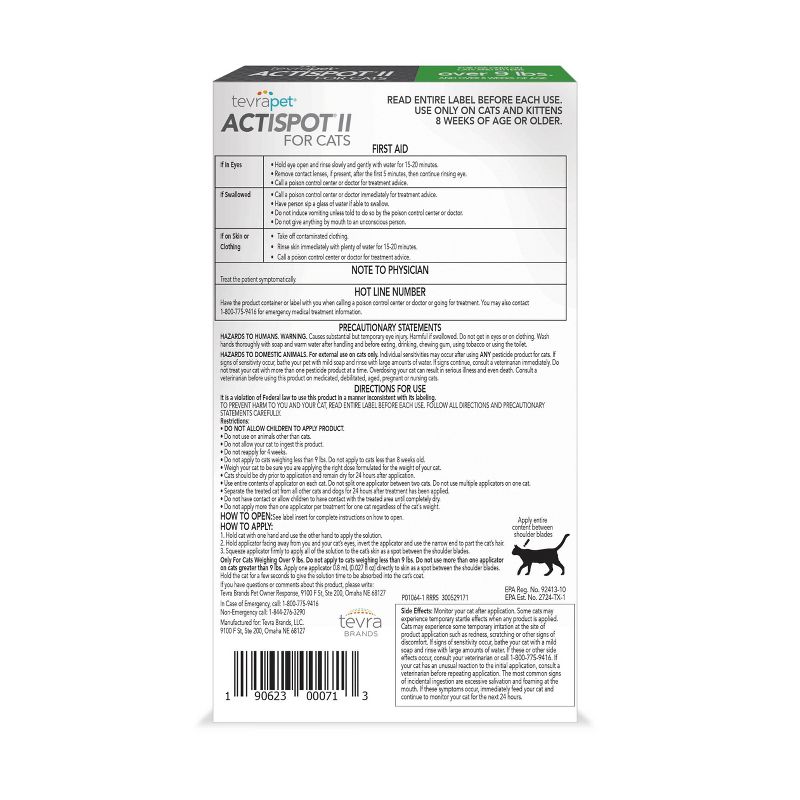 Tevra Pet ActiSpot II Topicals Cat Insect Treatment - Over 9lbs - 6 Doses