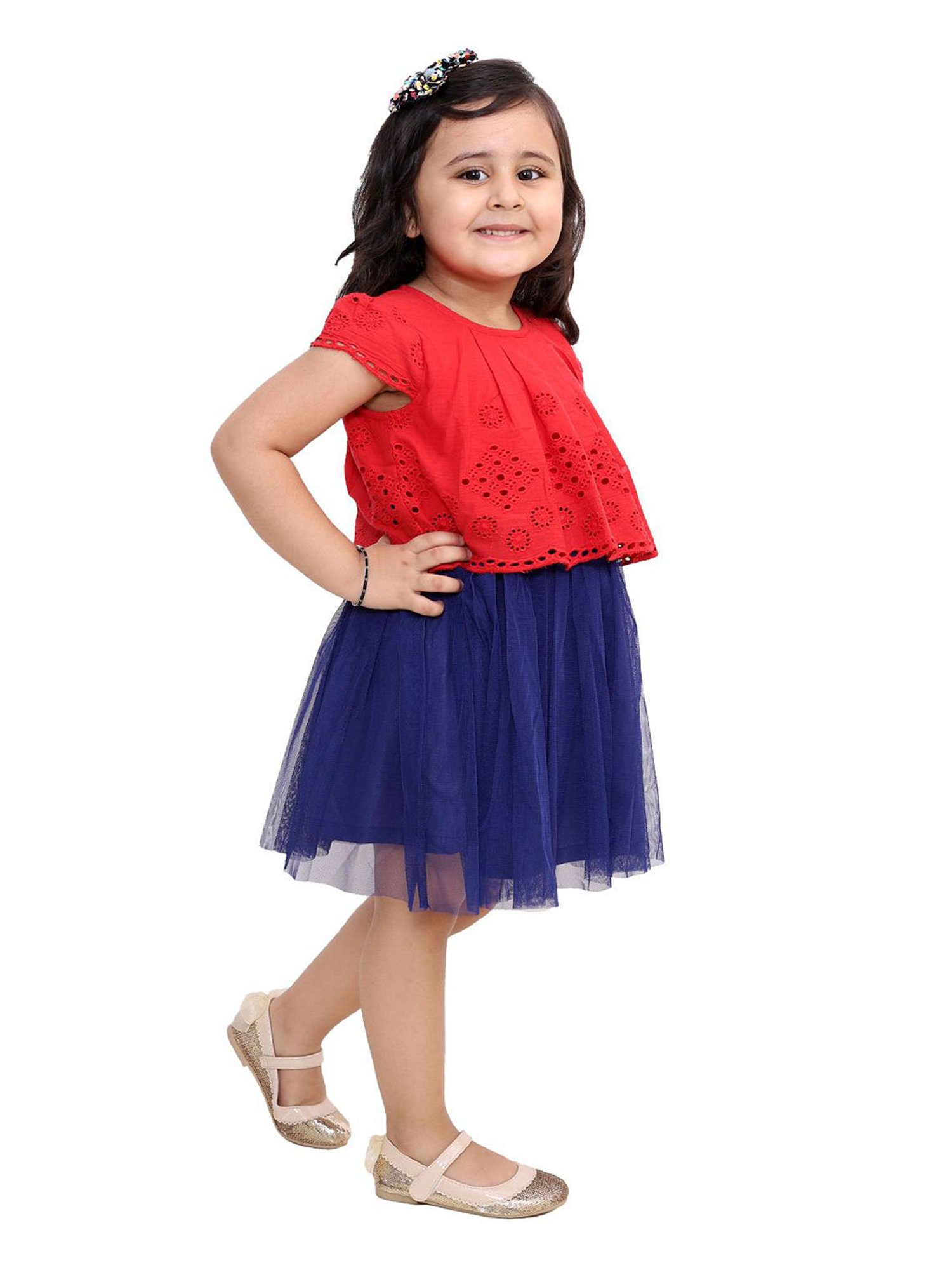 KidsDew Kids Red & Blue Self Design Dress
