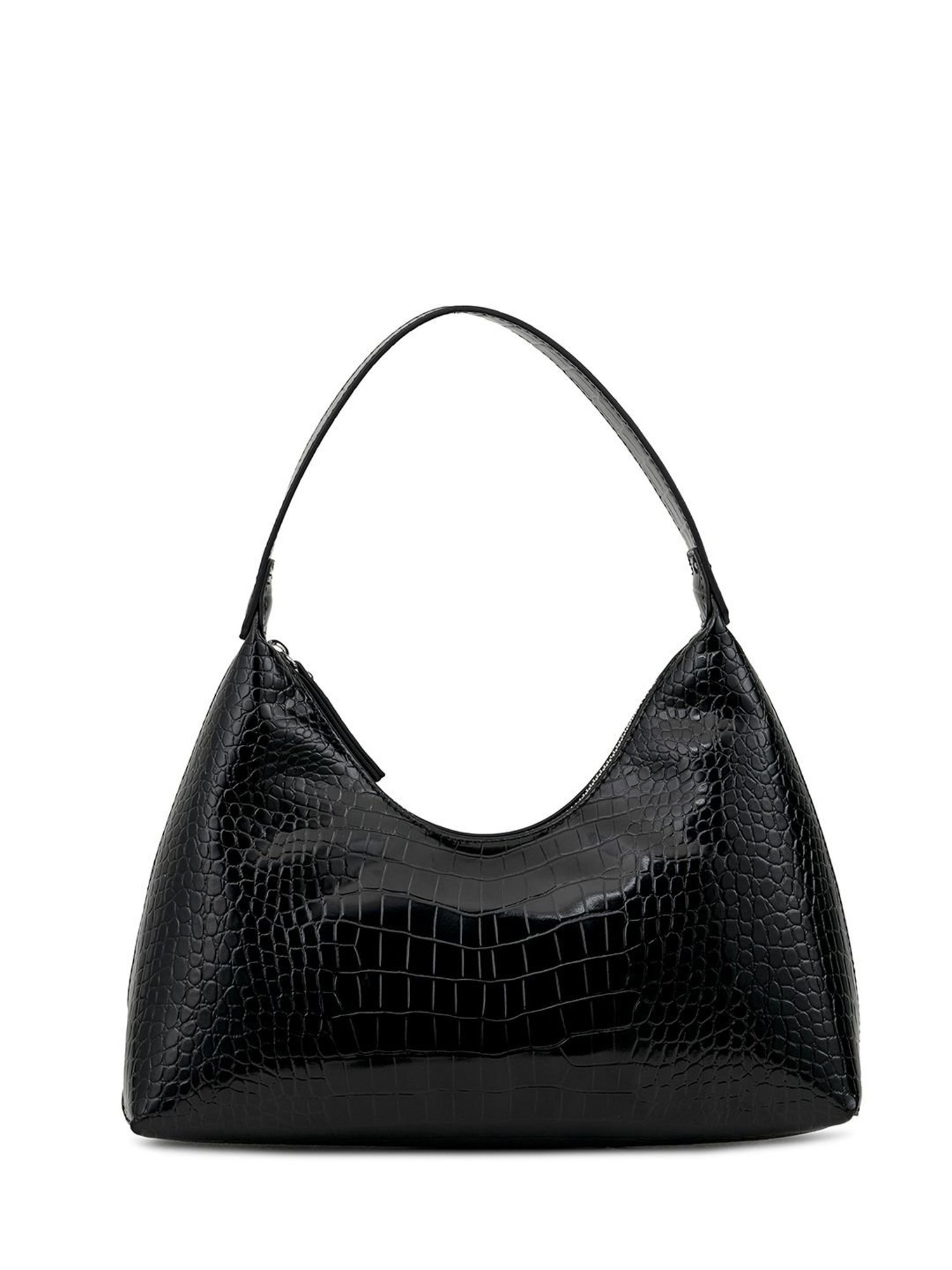 Miraggio Black Textured Medium Shoulder Handbag