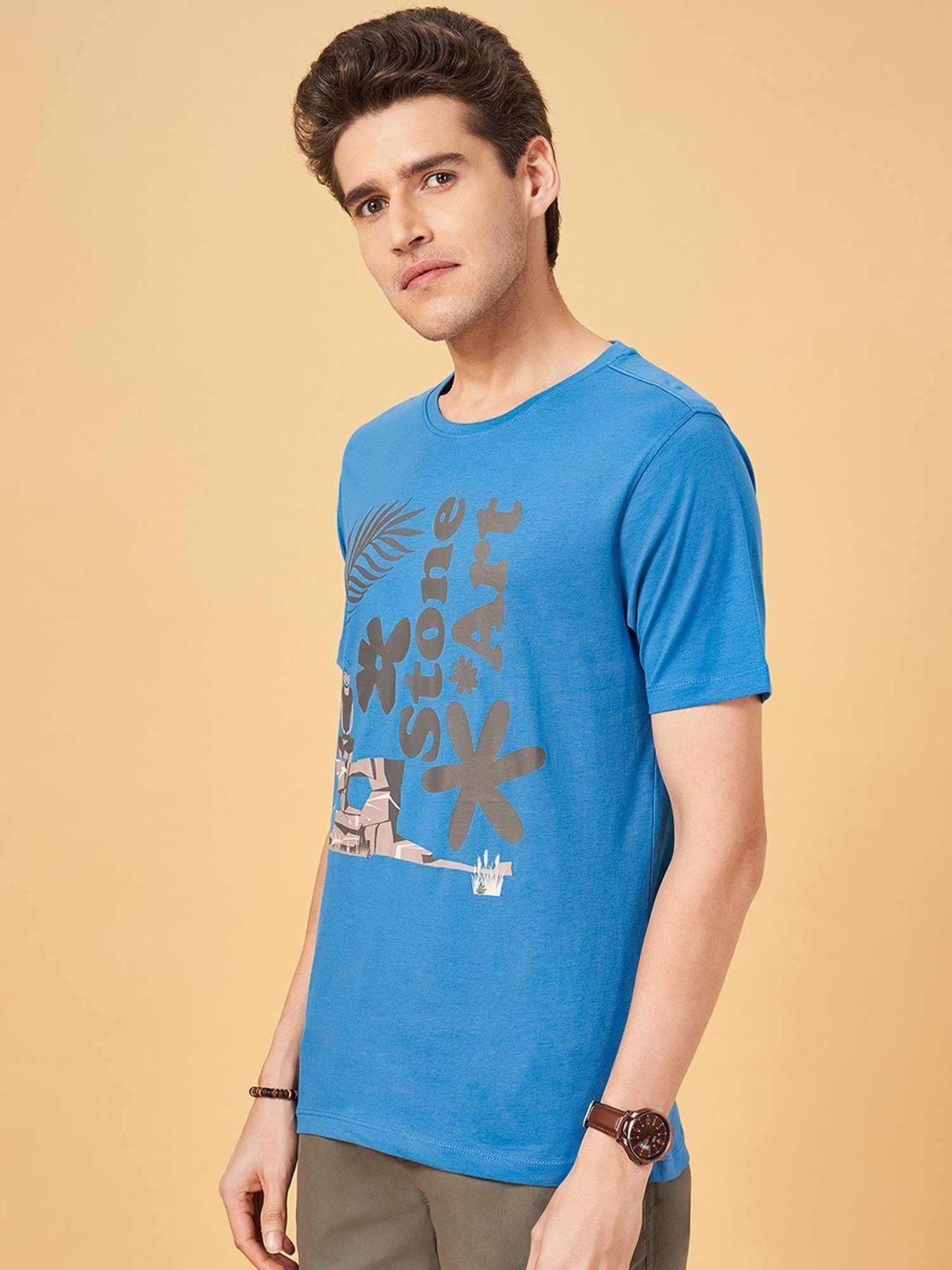 Urban Ranger by Pantaloons Federal Blue Cotton Regular Fit Printed T-Shirt