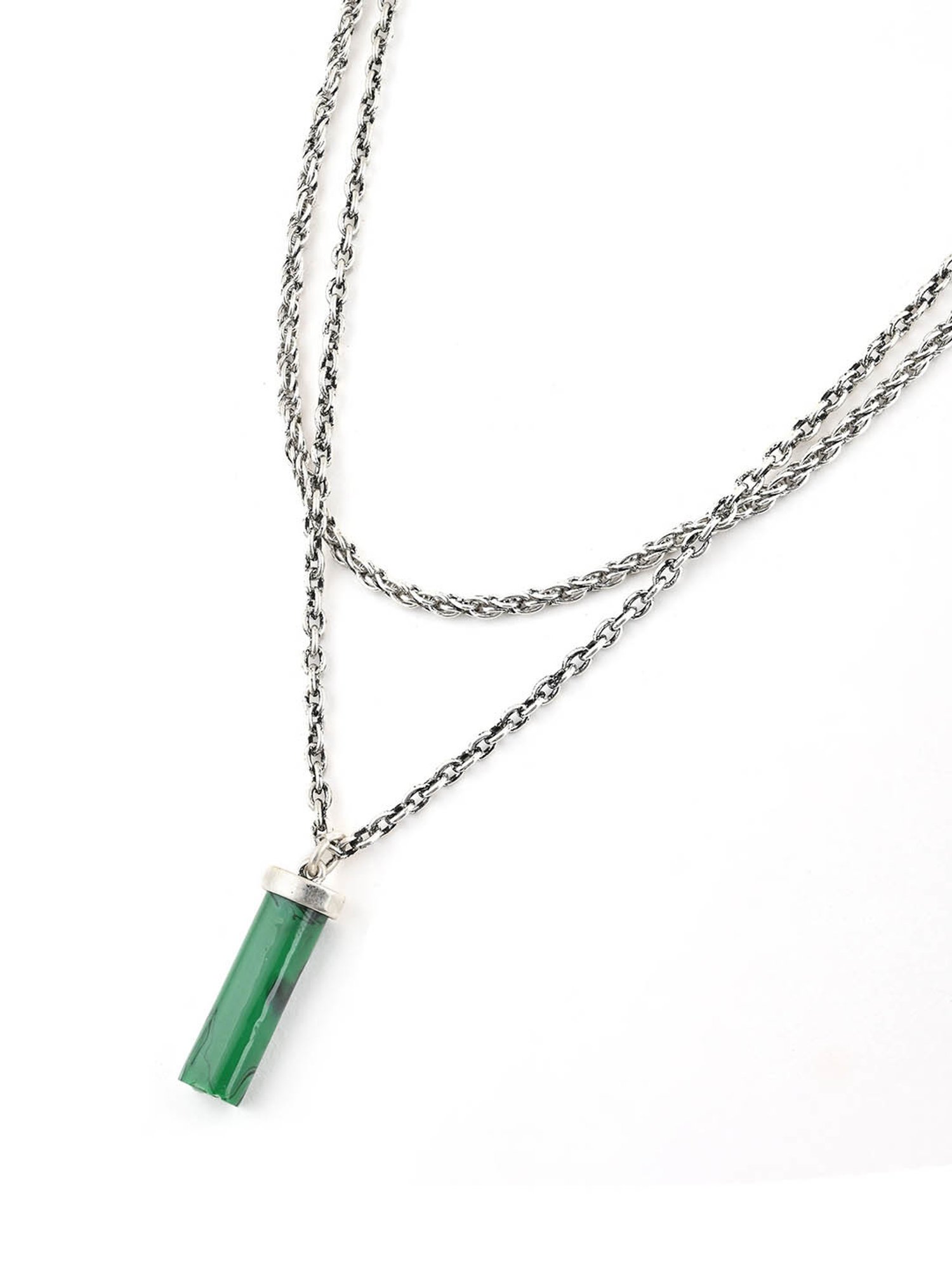 The Bro Code Silver & Dark Green Layered Charm Neckalce Chain for Men