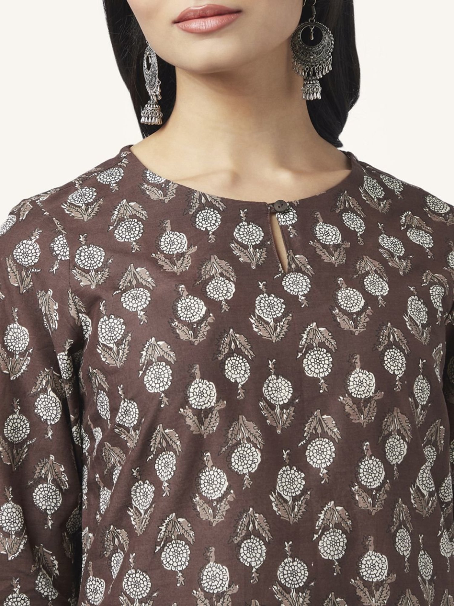 Rangmanch by Pantaloons Brown Cotton Floral Print Kurta Palazzo Set