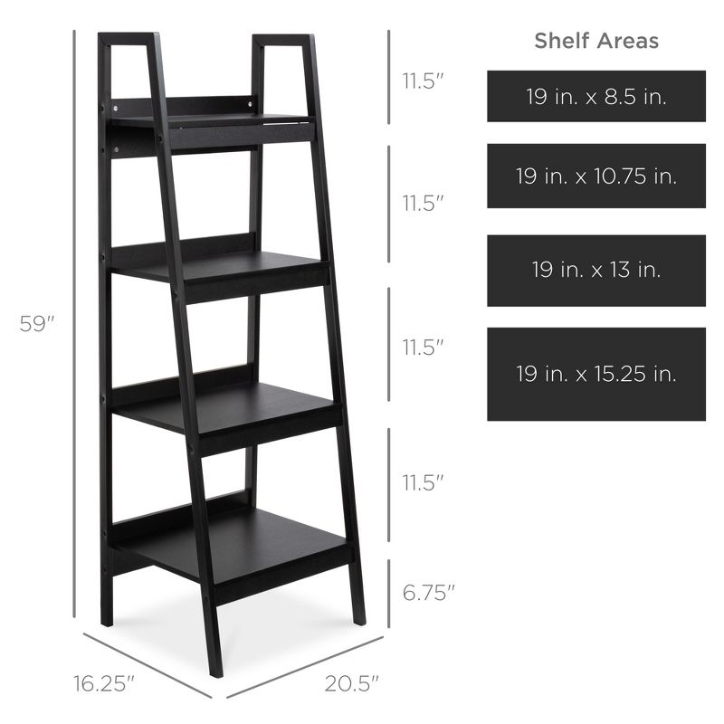 Best Choice Products Set of 2 Wooden 4-Shelf Open Ladder Bookcase Storage Display Organizers w/ Metal Framing - Black