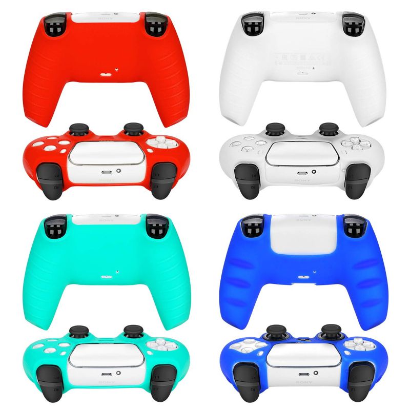 2 Pack Controller Skin and Thumb Grips for PS5 Controller,  Anti-Slip Silicone Cover Protector Case for Sony Playstation 5 Joystick/DualShock 5 with 12 Thumb Grips (Green and White)