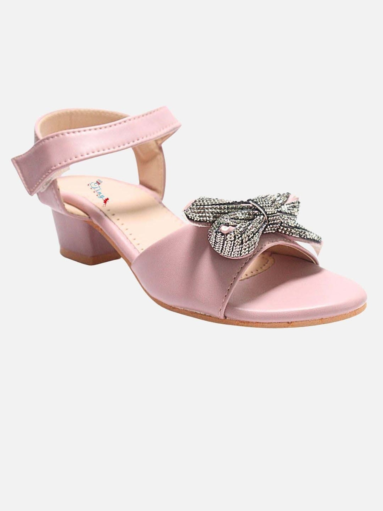 Tiny Bugs Girls Off White & Pink Party Wear Slip Ons