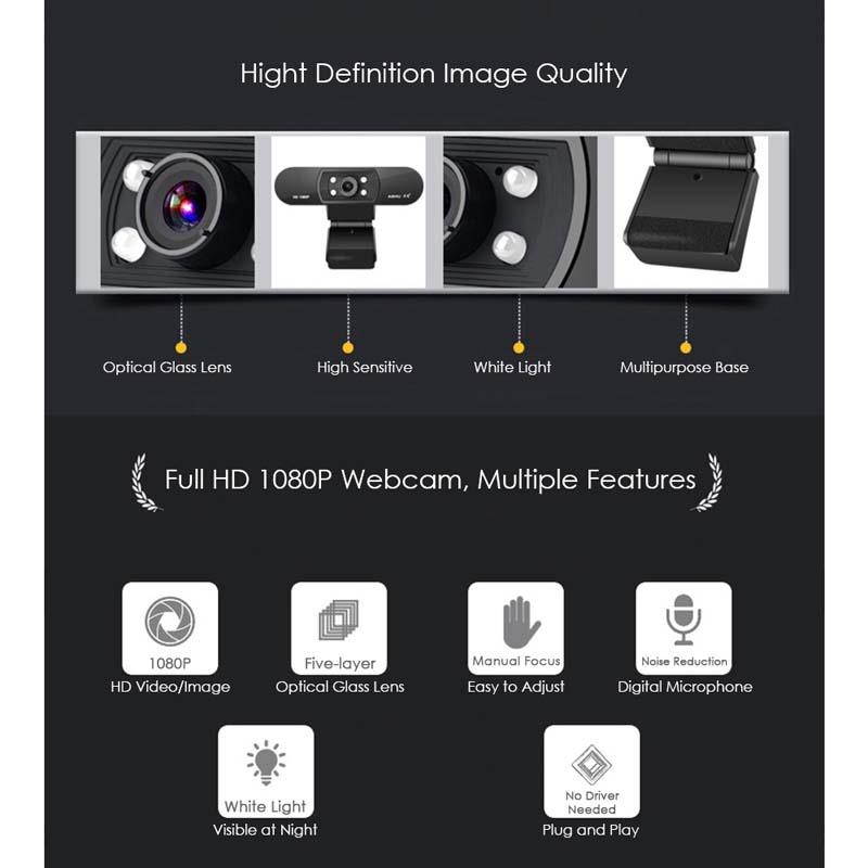 ASHU H800 1920*1080P High Definition Webcam HDTV Video Calling Teleconference with Built-in Microphone Camera for Laptop Desktop