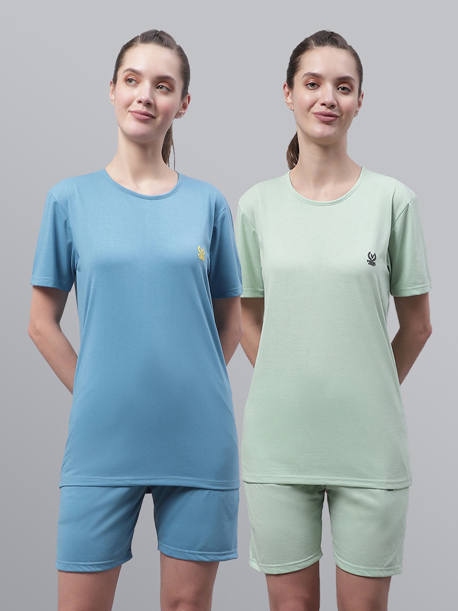 Vimal Jonney Blue & Light Green T-Shirt With Shorts - Pack of 2
