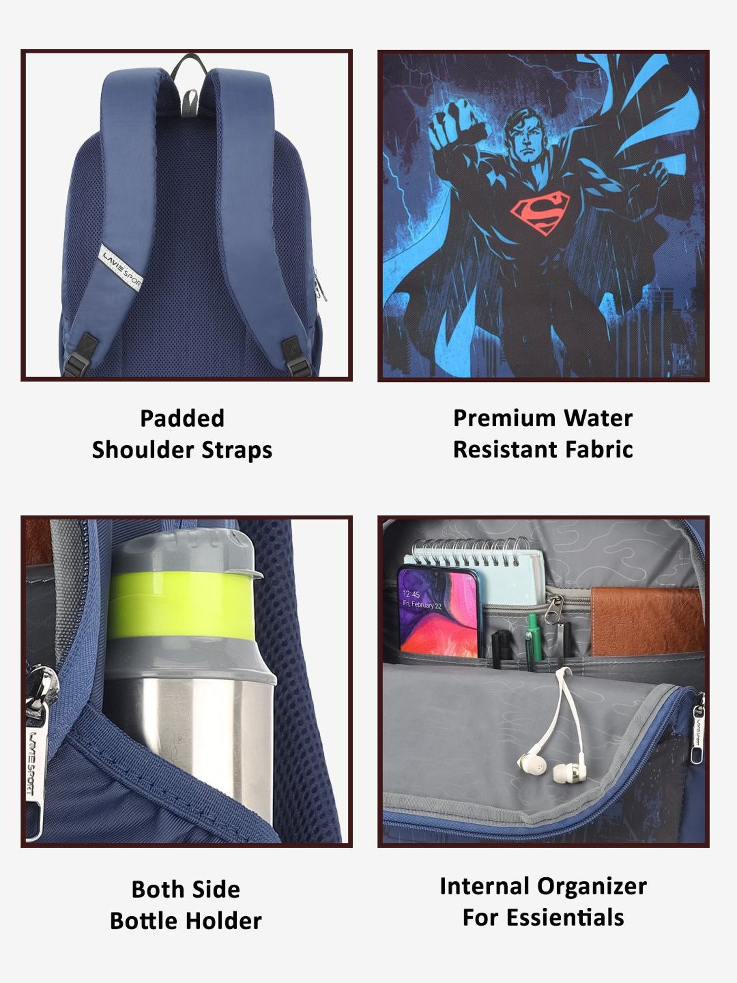 Lavie Sport Superman 33L College Laptop Backpack For Boys & Girls (Navy)