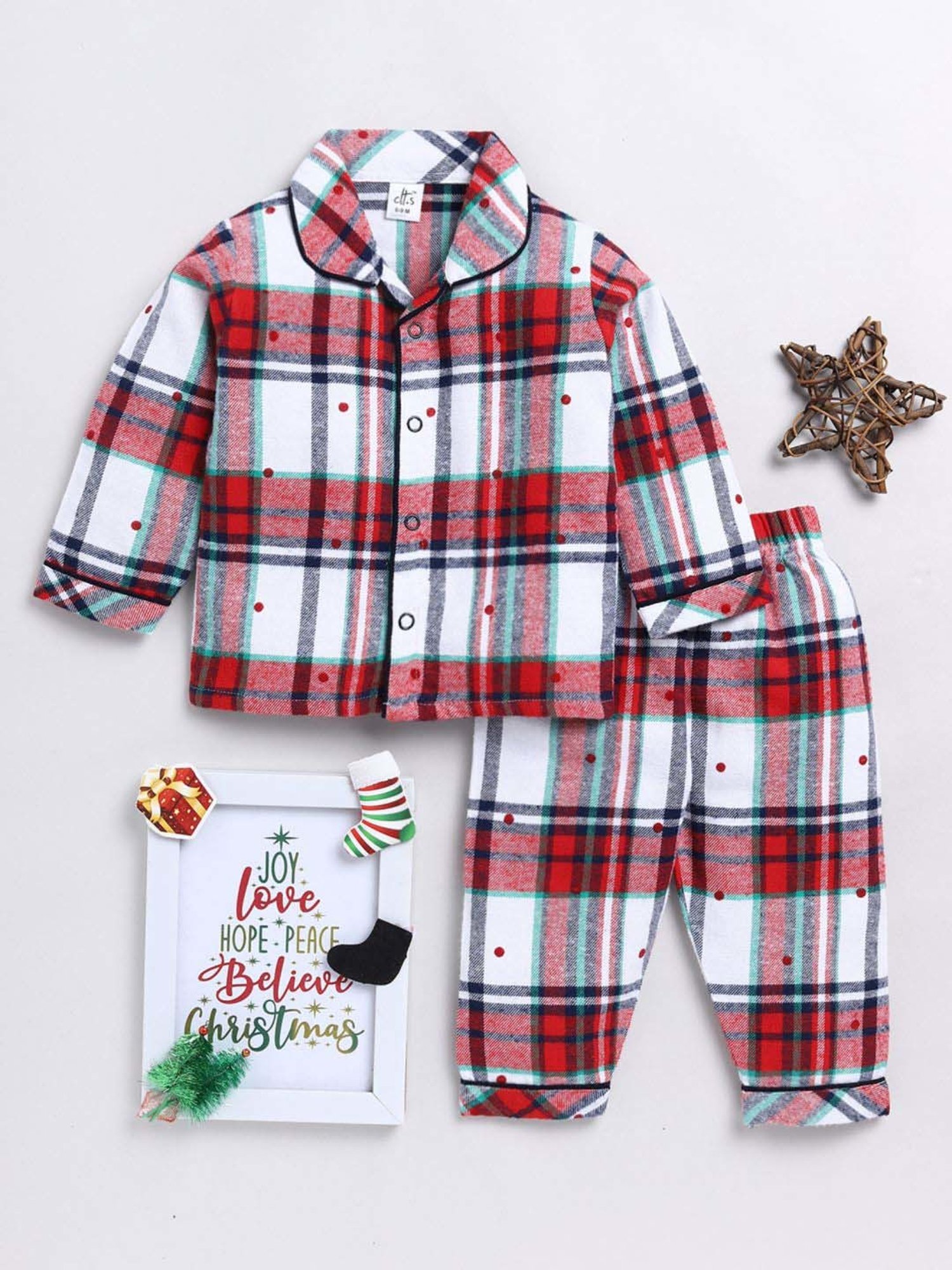 Clt.s Boys Red & White Cotton Chequered Full Sleeves Top Set
