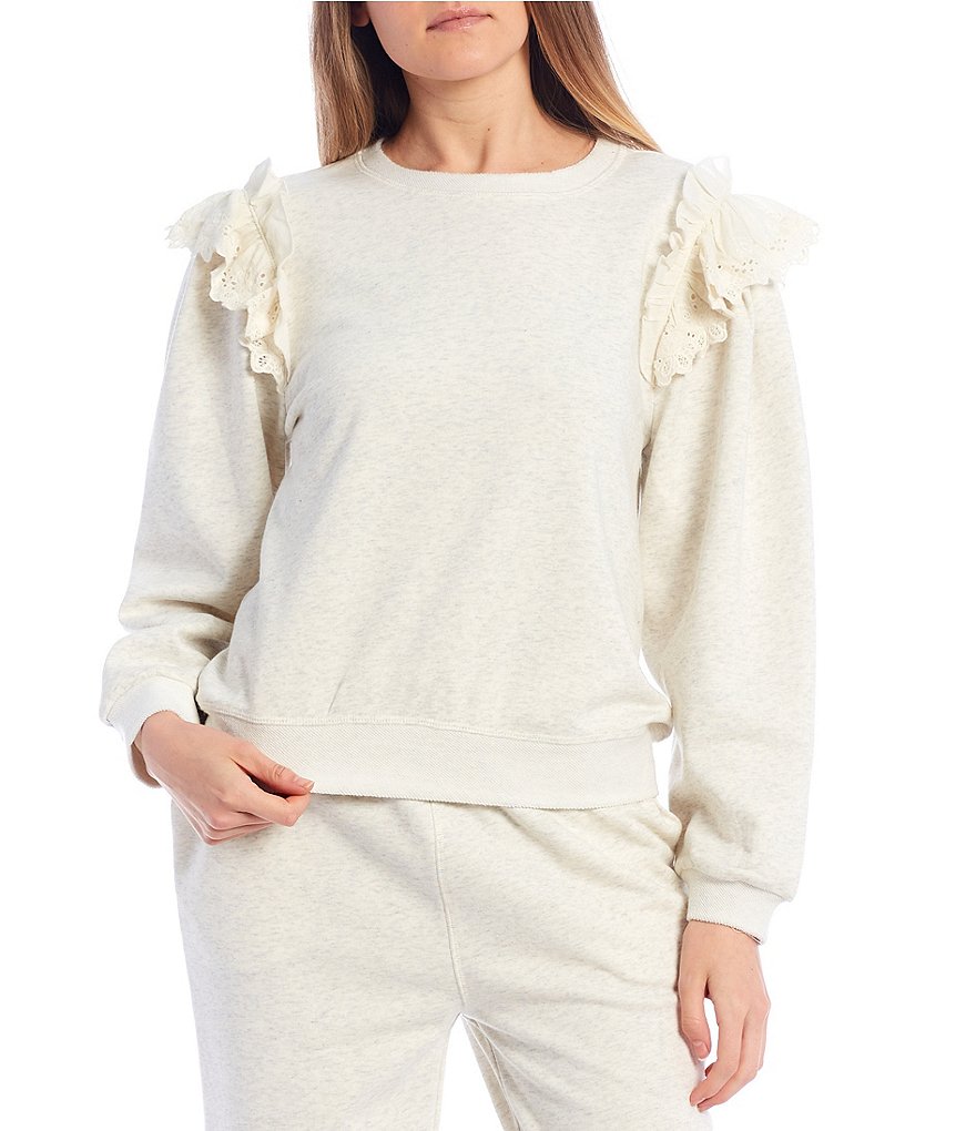 Blu Pepper Coordinating Ruffle Shoulder Long Sleeve Sweatshirt