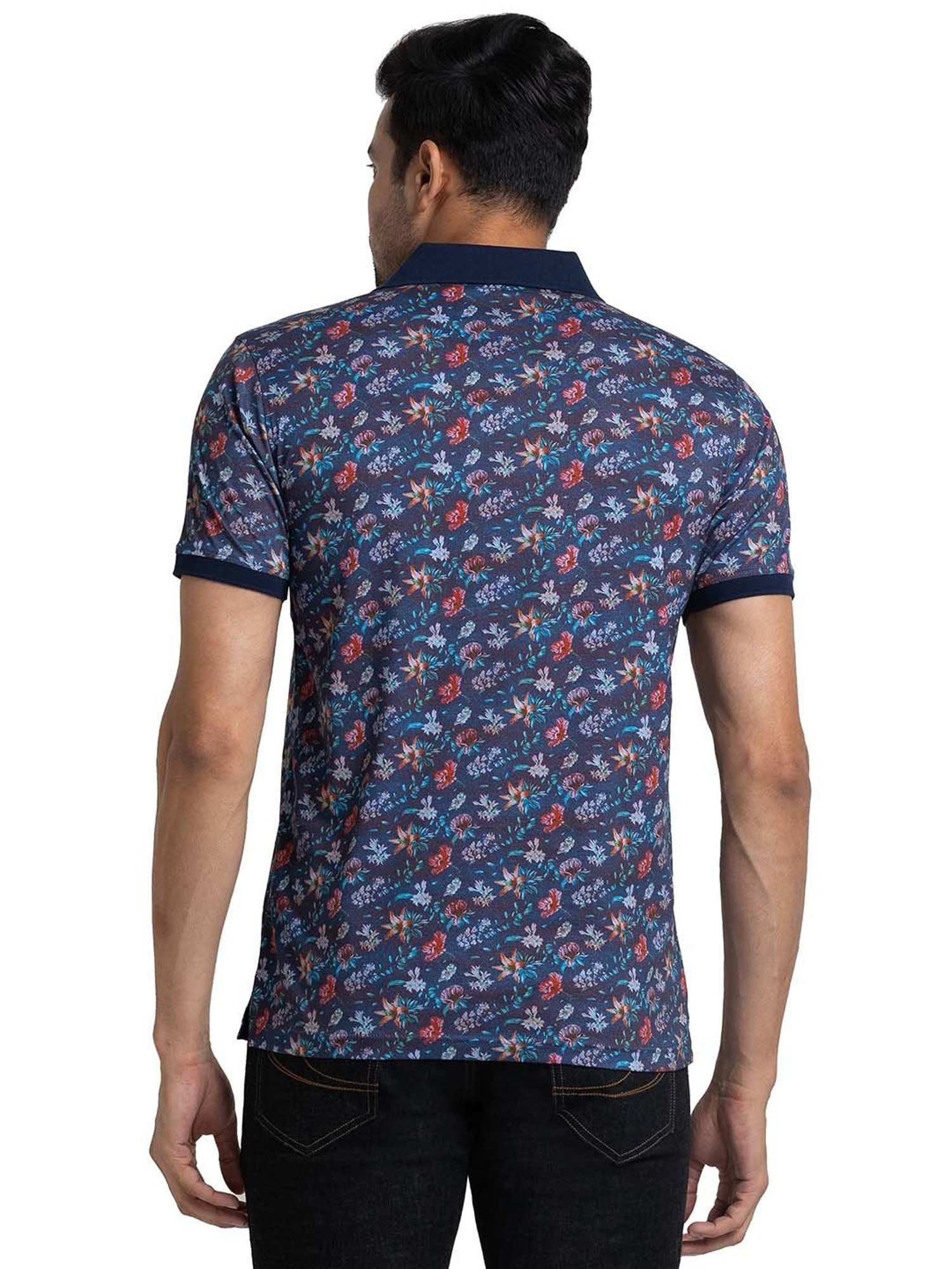 ColorPlus Blue Tailored Fit Printed Polo T-Shirt