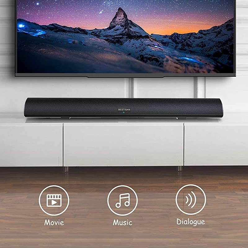 Watt Soundbar, BESTISAN Sound Bars for TV of Home Theater System (Bluetooth 5.0, 34 inch, DSP, Strong Bass, Wireless Wired Connections, Bass Adjustable, Wall Mountable)