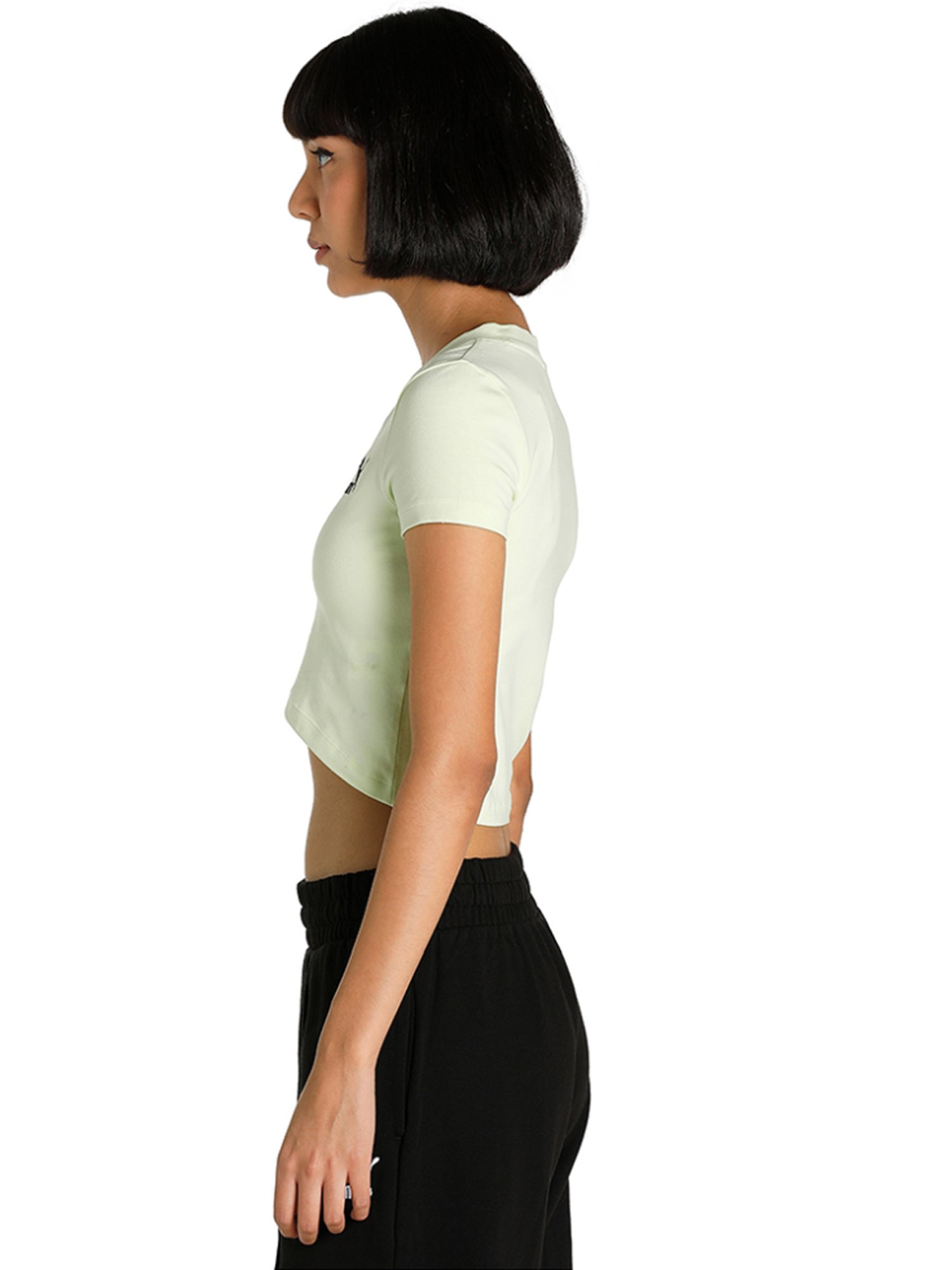 Puma Classics Sage Green Cotton Logo Crop T-Shirt