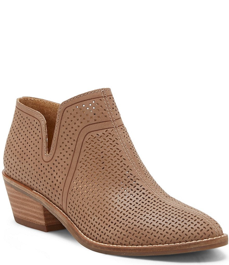 Lucky Brand Feyan Perforated Leather Block Heel Booties
